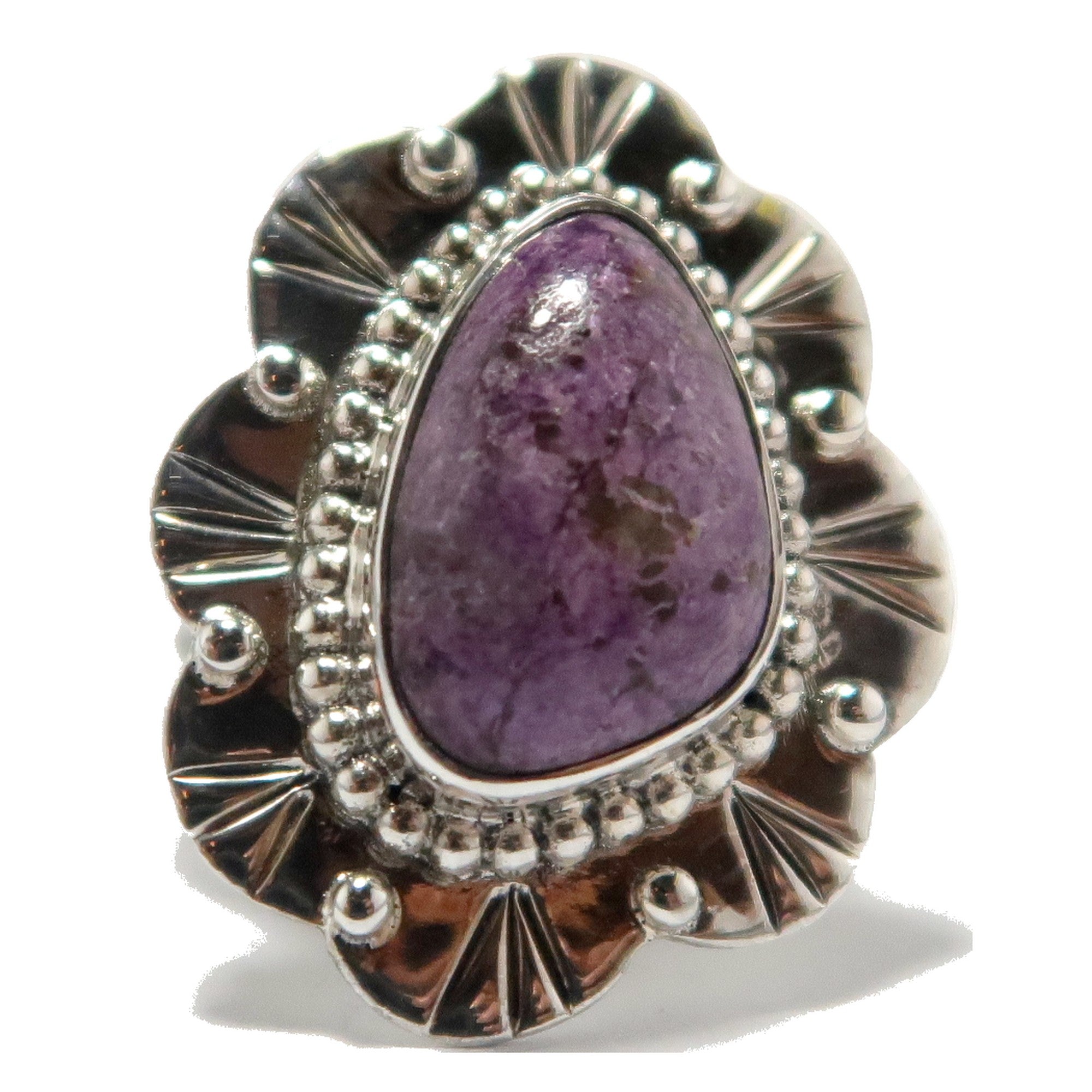 Bague en sugilite fleur violette en argent sterling taille 8.5