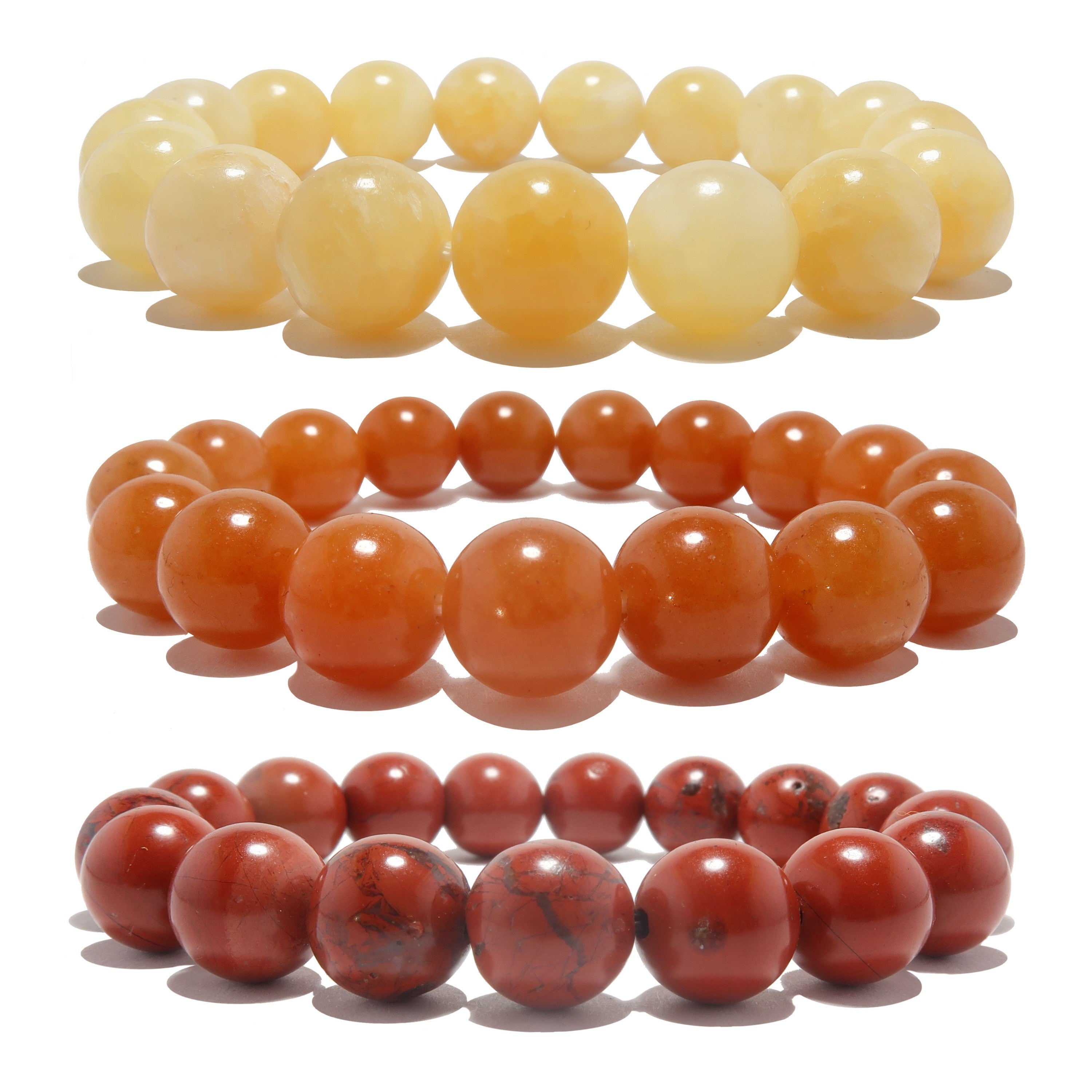 Ensemble de bracelets chakra en cristal : Calcite, Aventurine et Jaspe rouge