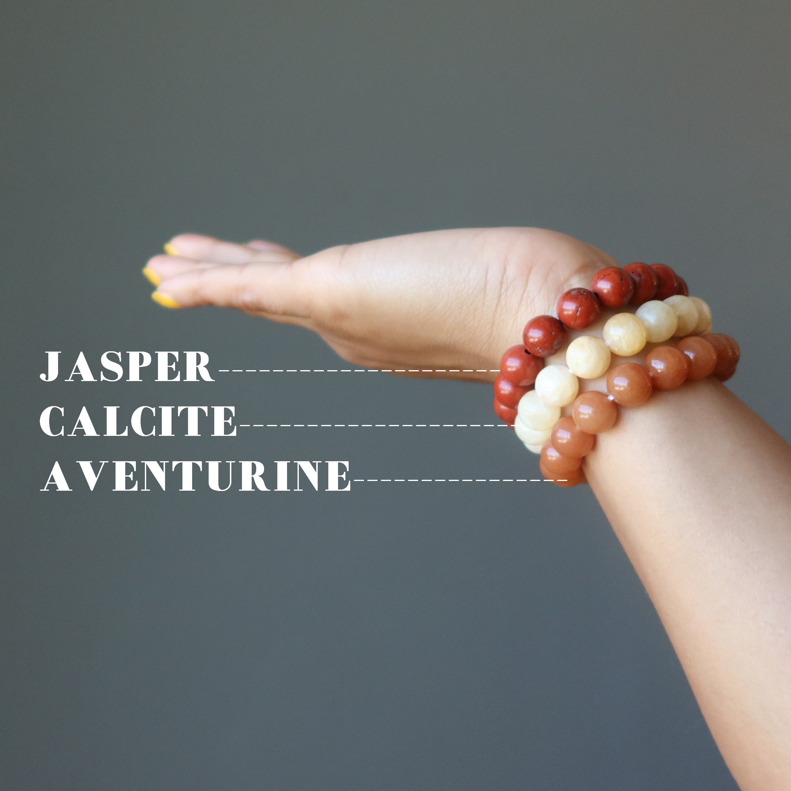 Ensemble de bracelets chakra en cristal : Calcite, Aventurine et Jaspe rouge