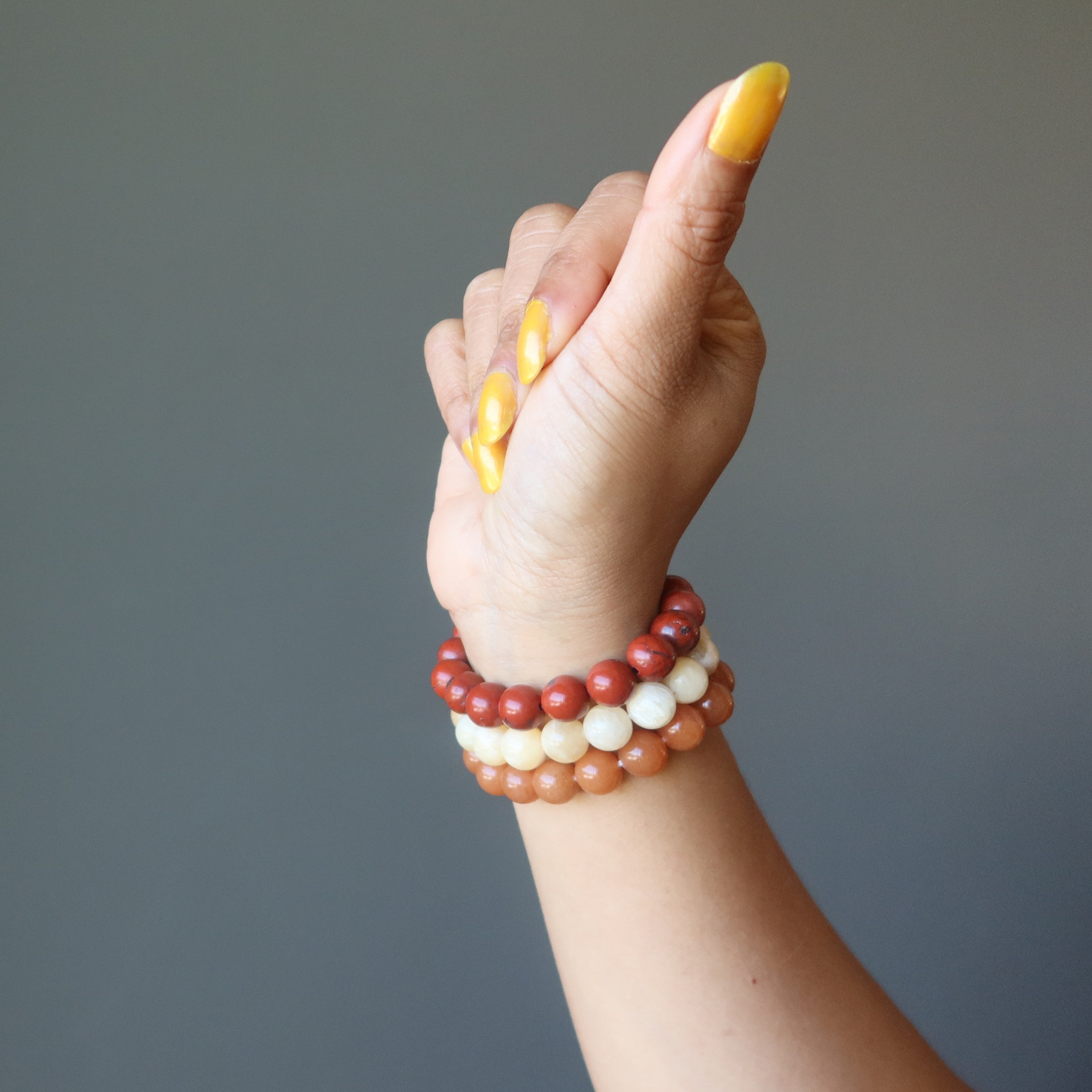 Ensemble de bracelets chakra en cristal : Calcite, Aventurine et Jaspe rouge