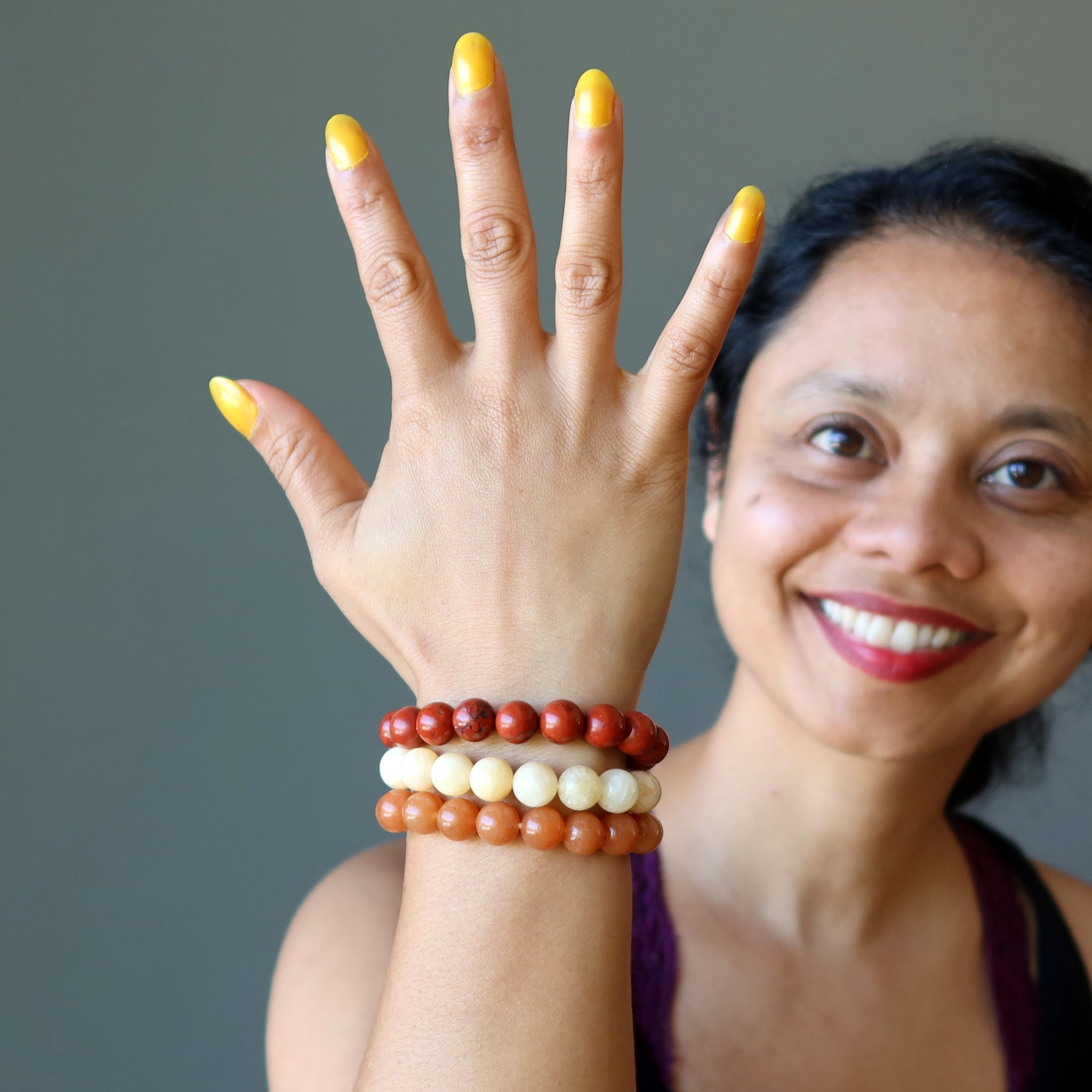 Ensemble de bracelets chakra en cristal : Calcite, Aventurine et Jaspe rouge