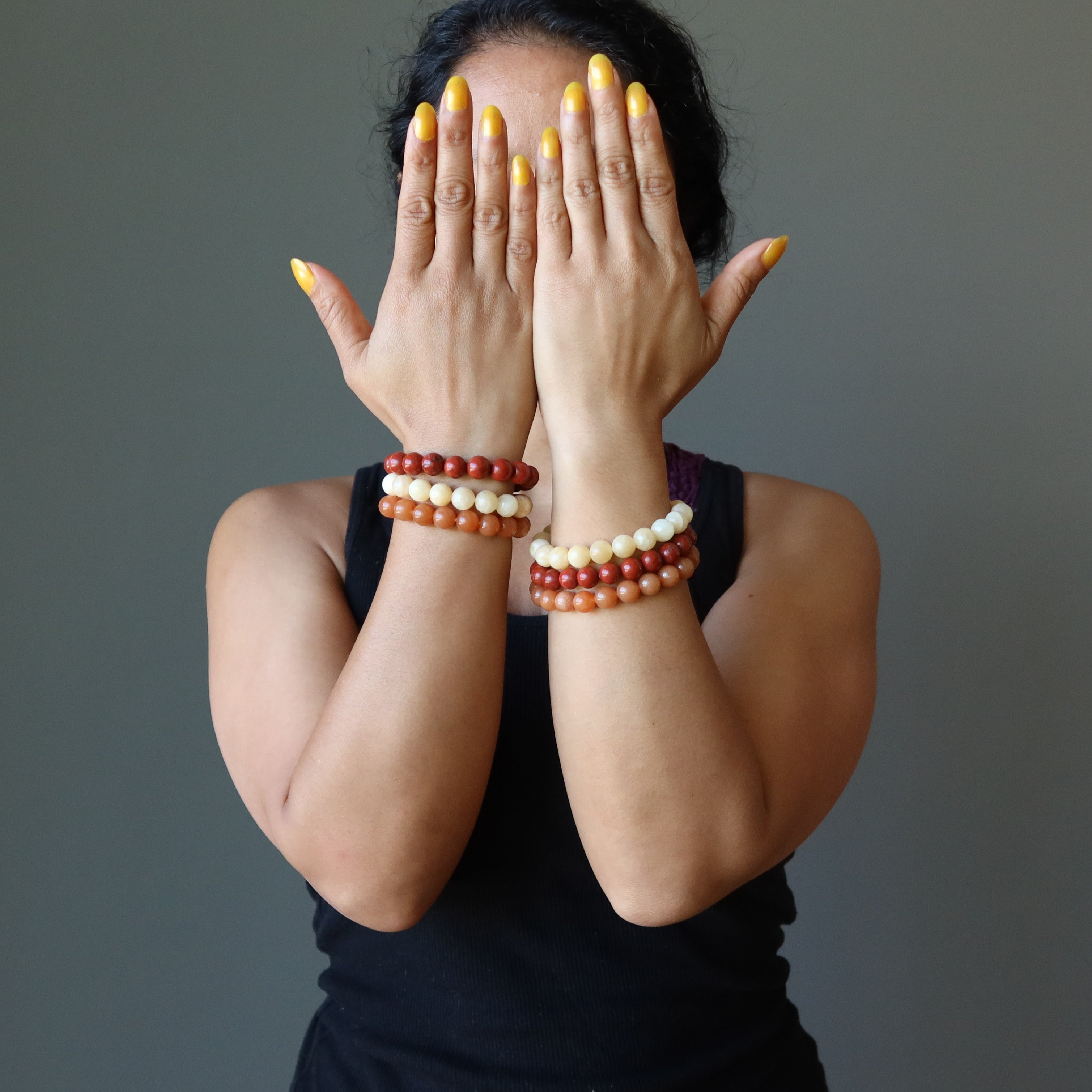 Ensemble de bracelets chakra en cristal : Calcite, Aventurine et Jaspe rouge
