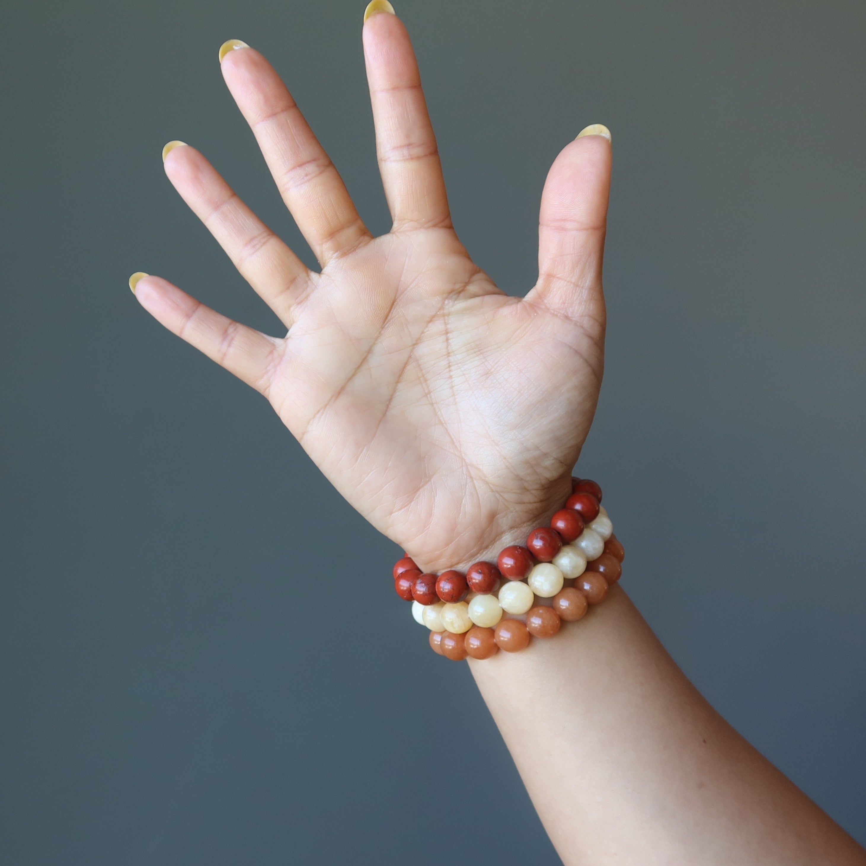 Ensemble de bracelets chakra en cristal : Calcite, Aventurine et Jaspe rouge