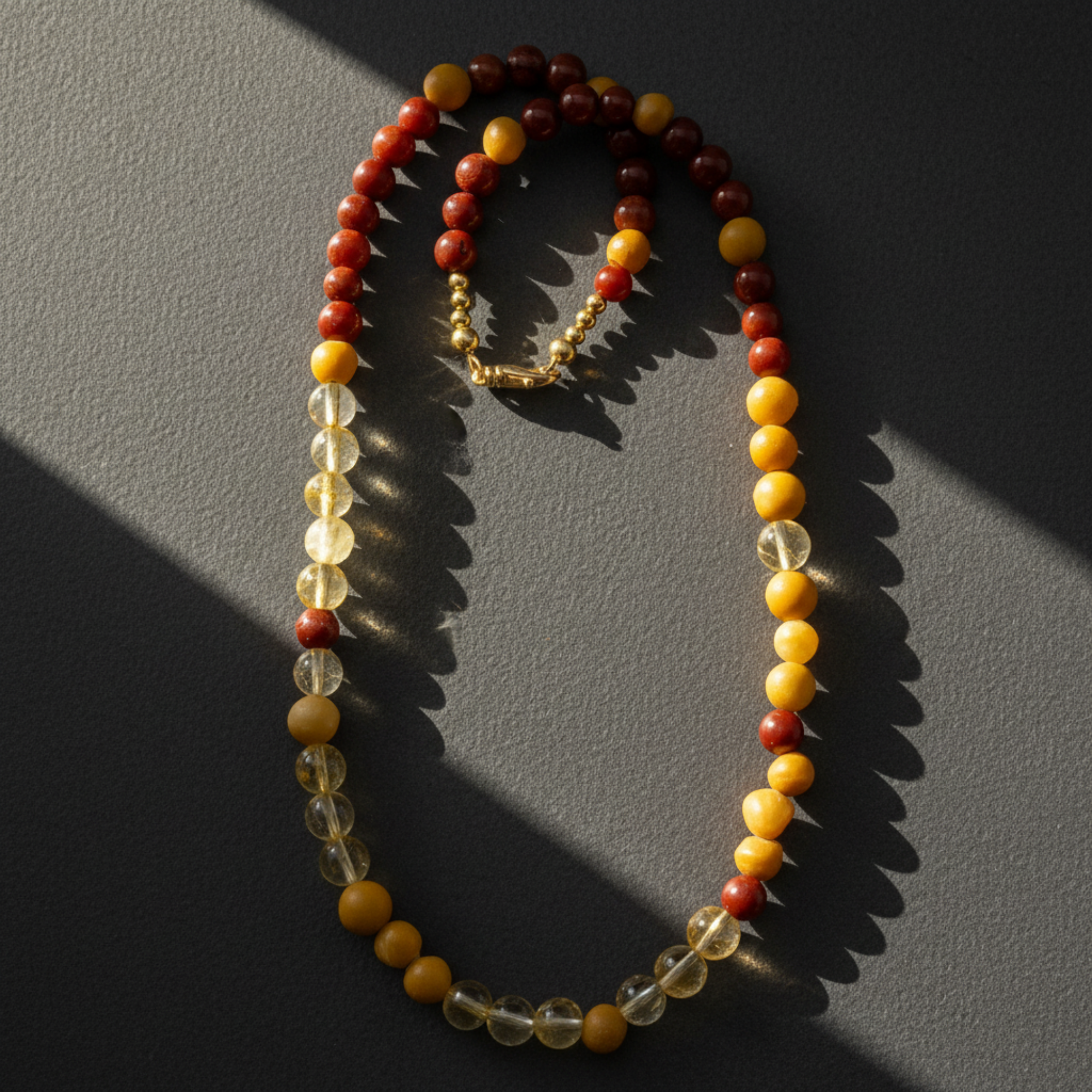 Collier Citrine Jasper Rouge Jaune Coucher de Soleil Vif
