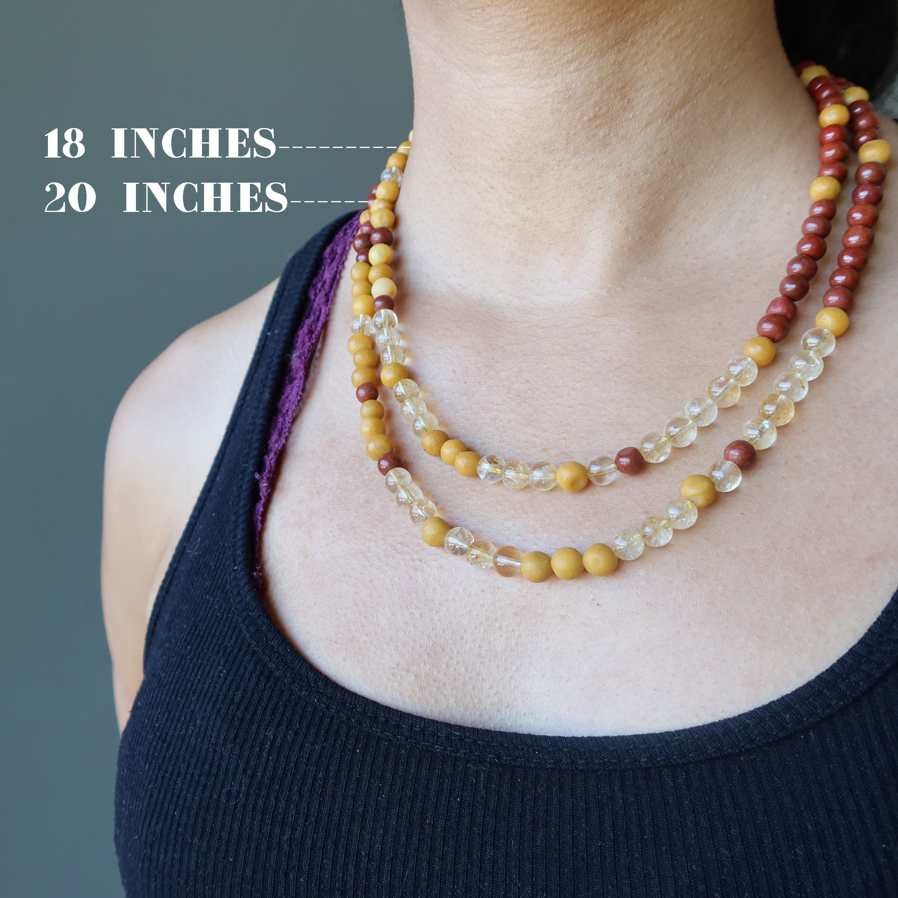 Collier Citrine Jasper Rouge Jaune Coucher de Soleil Vif