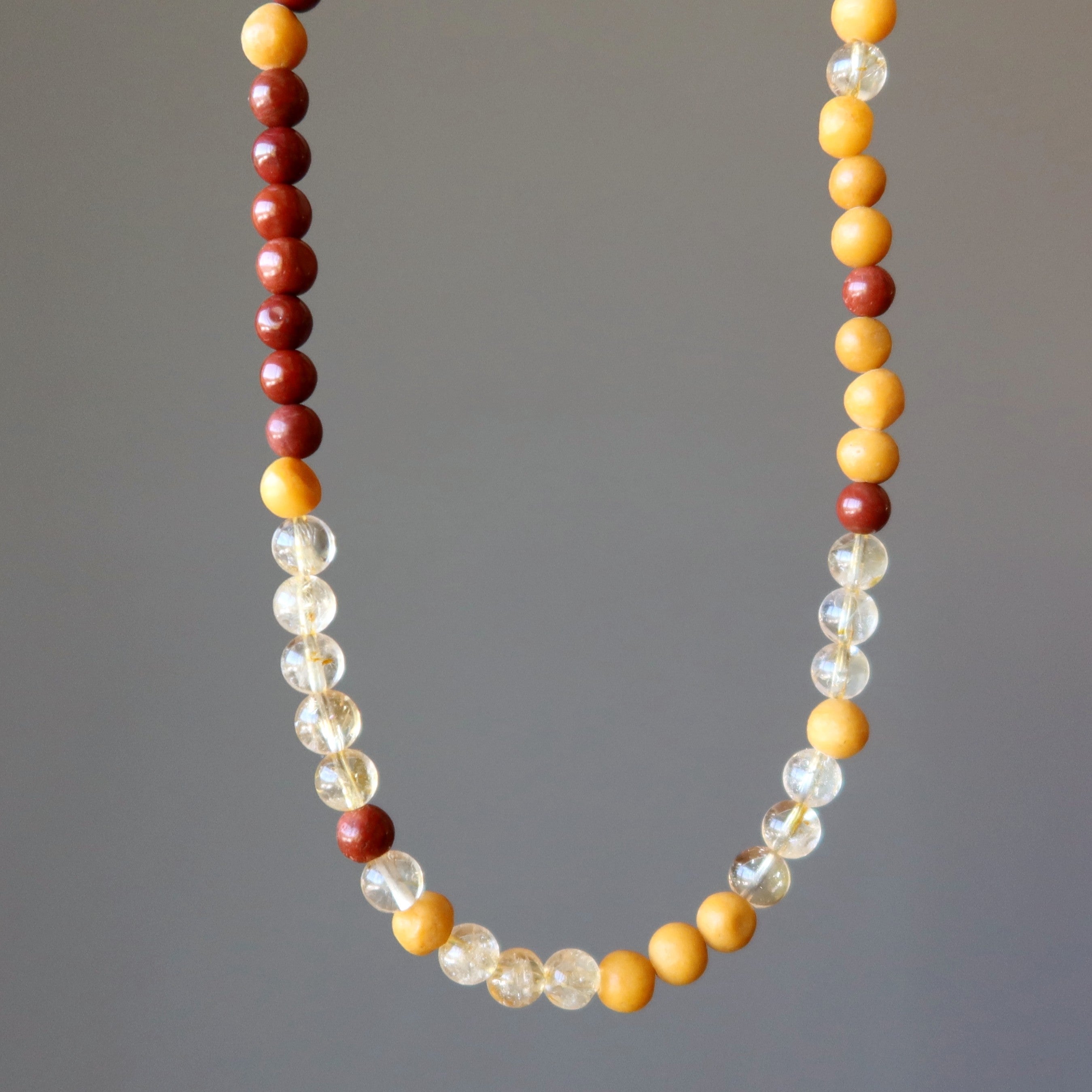 Collier Citrine Jasper Rouge Jaune Coucher de Soleil Vif