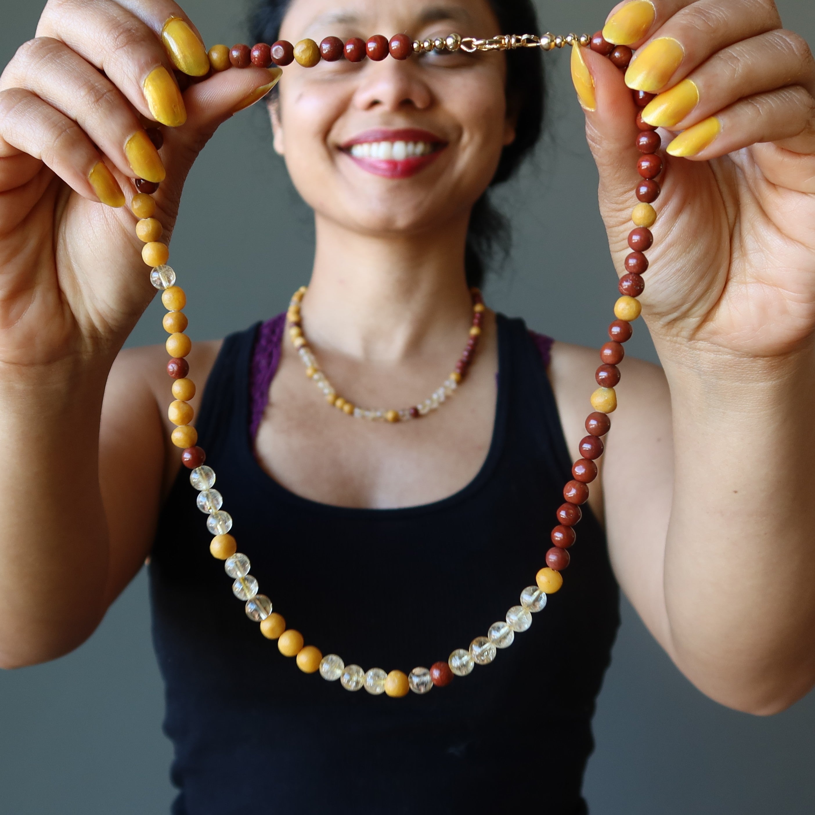 Collier Citrine Jasper Rouge Jaune Coucher de Soleil Vif