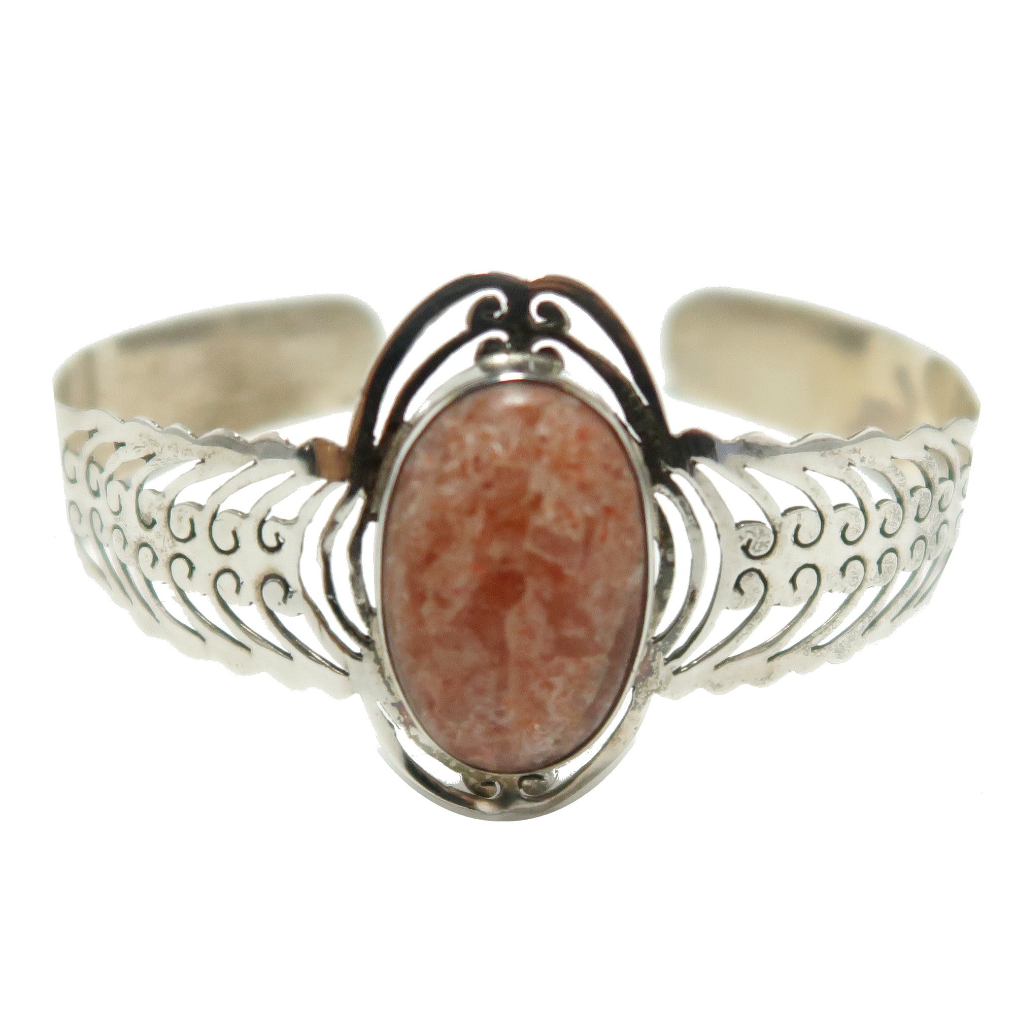 Manchette bracelet Pierre de Soleil — Étreignez le soleil en argent sterling