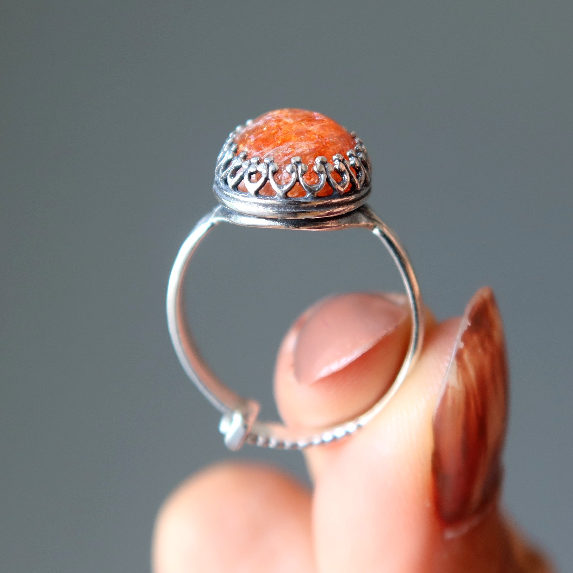 Sunstone Ring Red Sun Gem Sterling Silver Adjustable