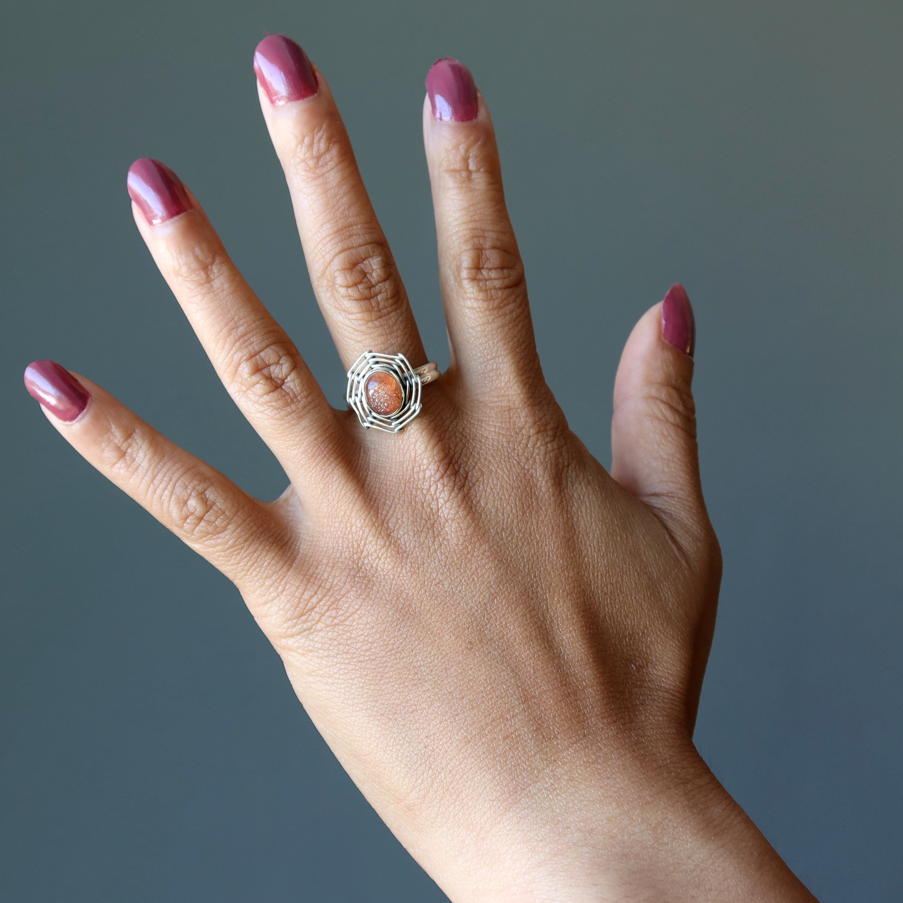 Sunstone Ring Infinite Dreamcatcher Orange Oval Sterling Silver