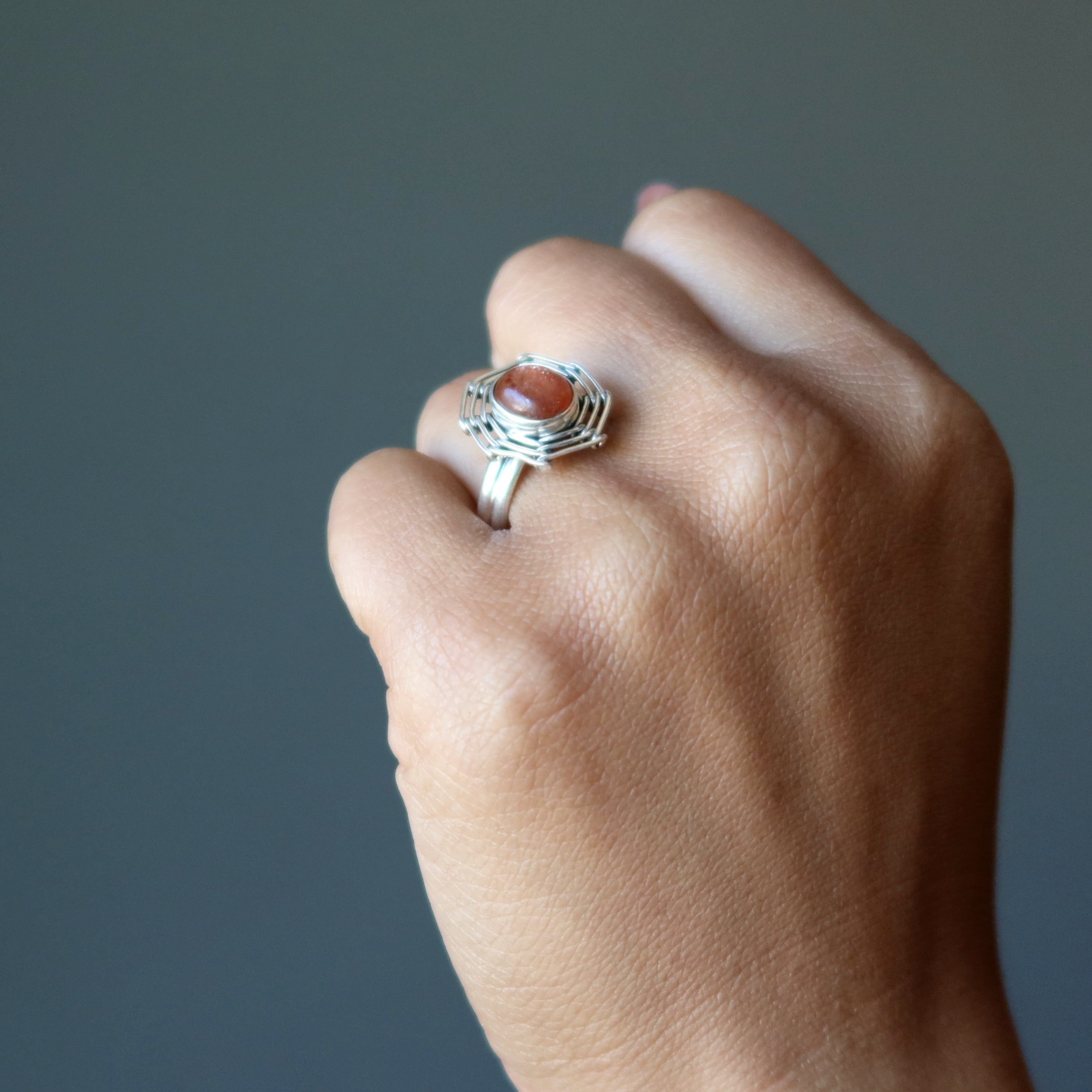 Sunstone Ring Infinite Dreamcatcher Orange Oval Sterling Silver