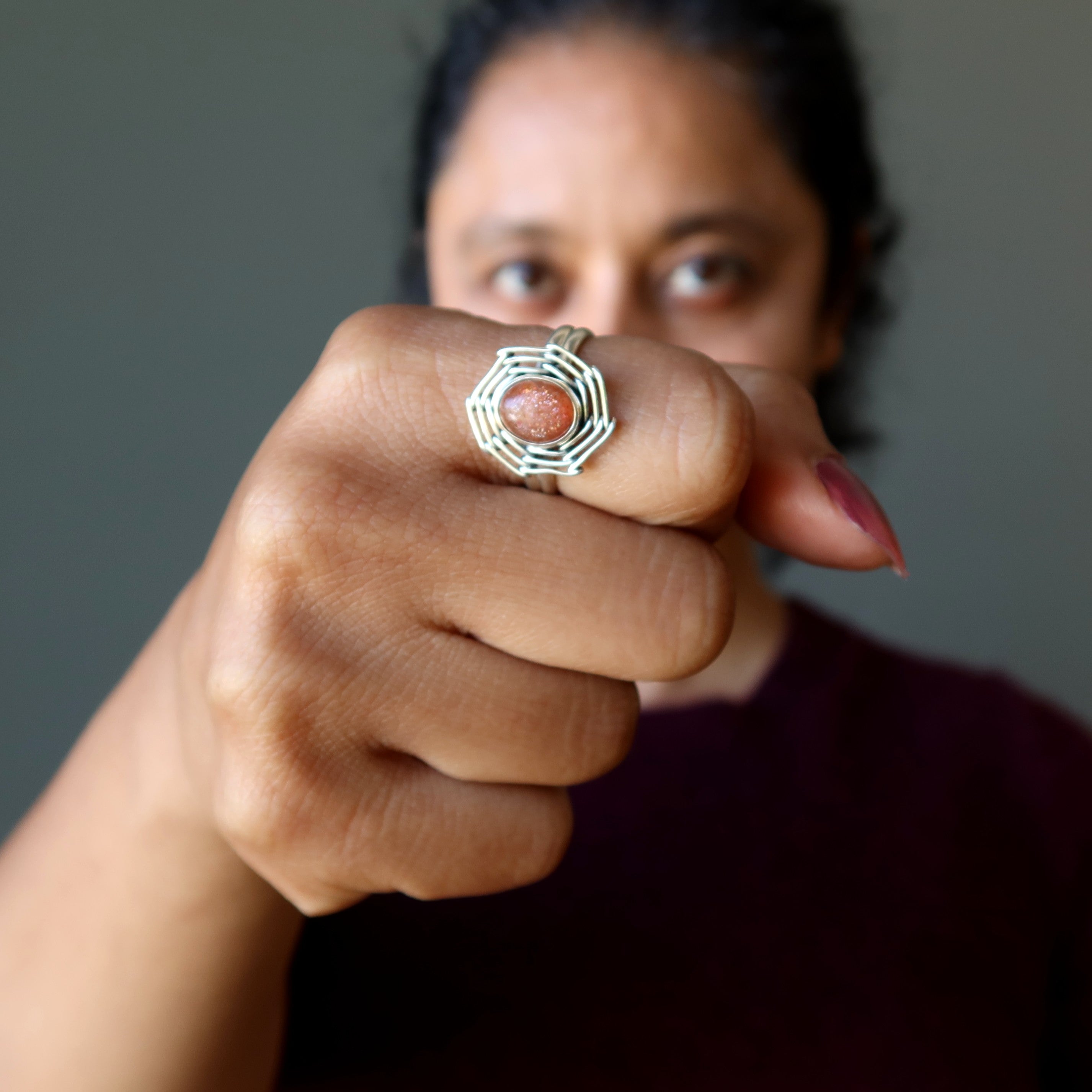 Sunstone Ring Infinite Dreamcatcher Orange Oval Sterling Silver