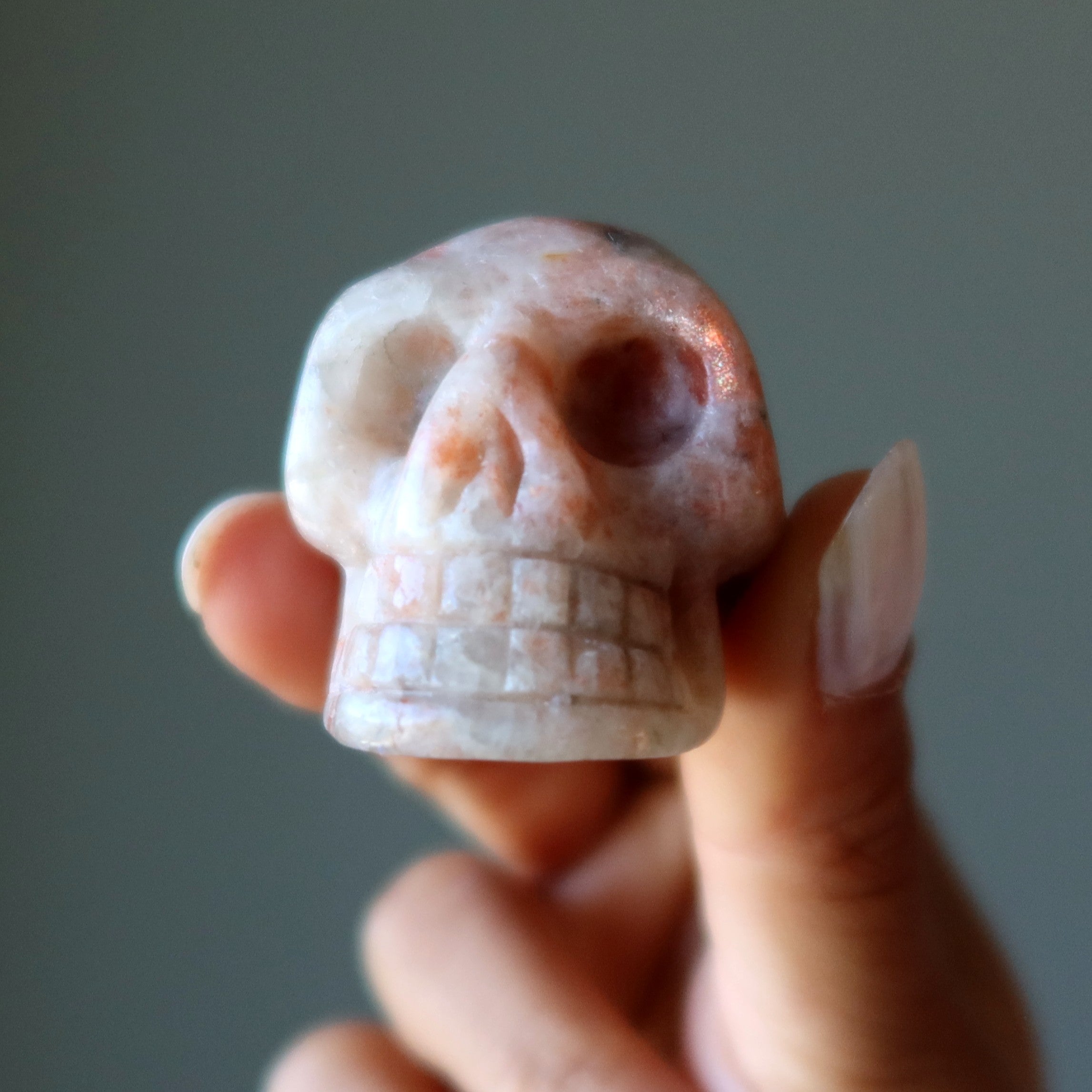 Sunstone Skull Happy Orange Funny Bone Stone Crystal Statue