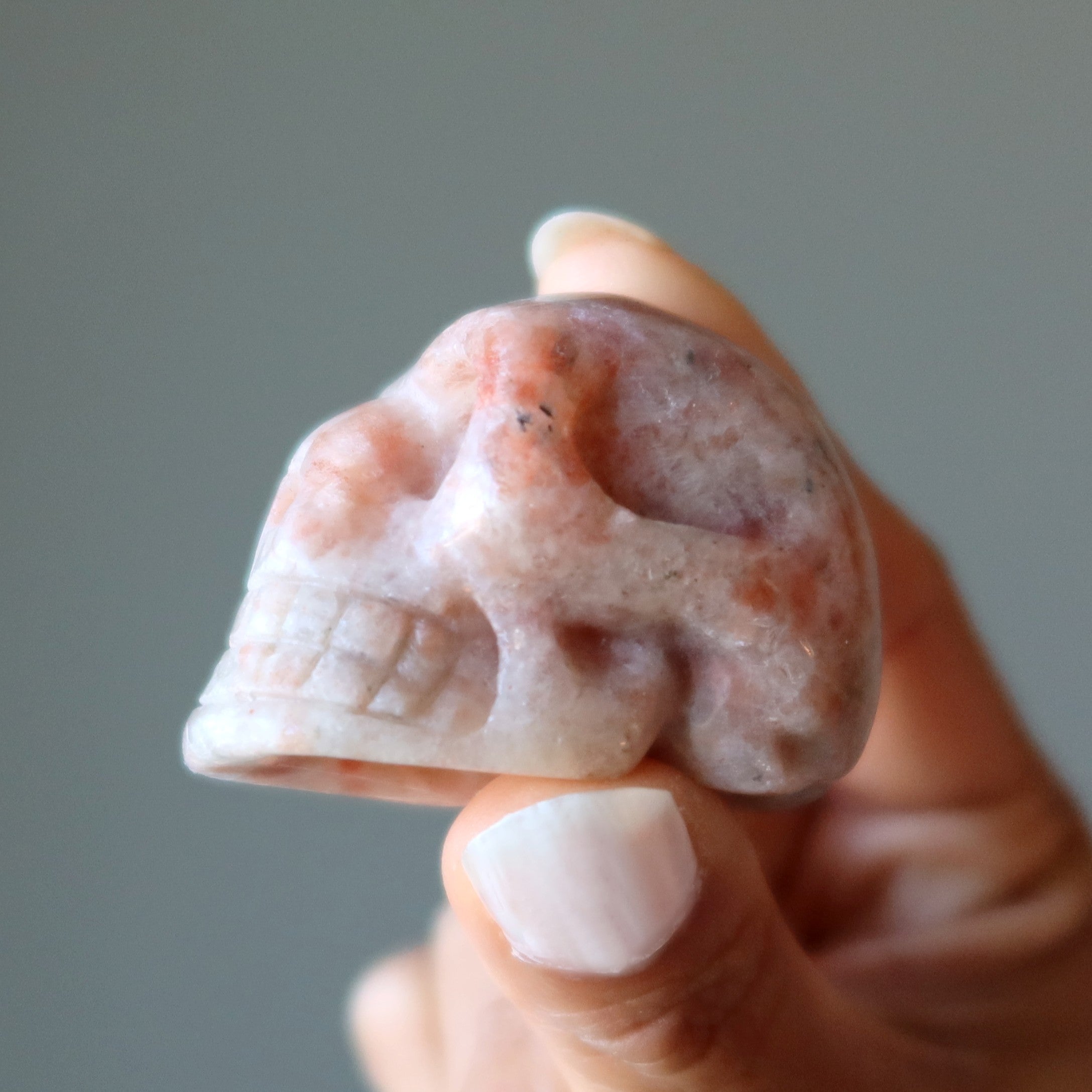 Sunstone Skull Happy Orange Funny Bone Stone Crystal Statue