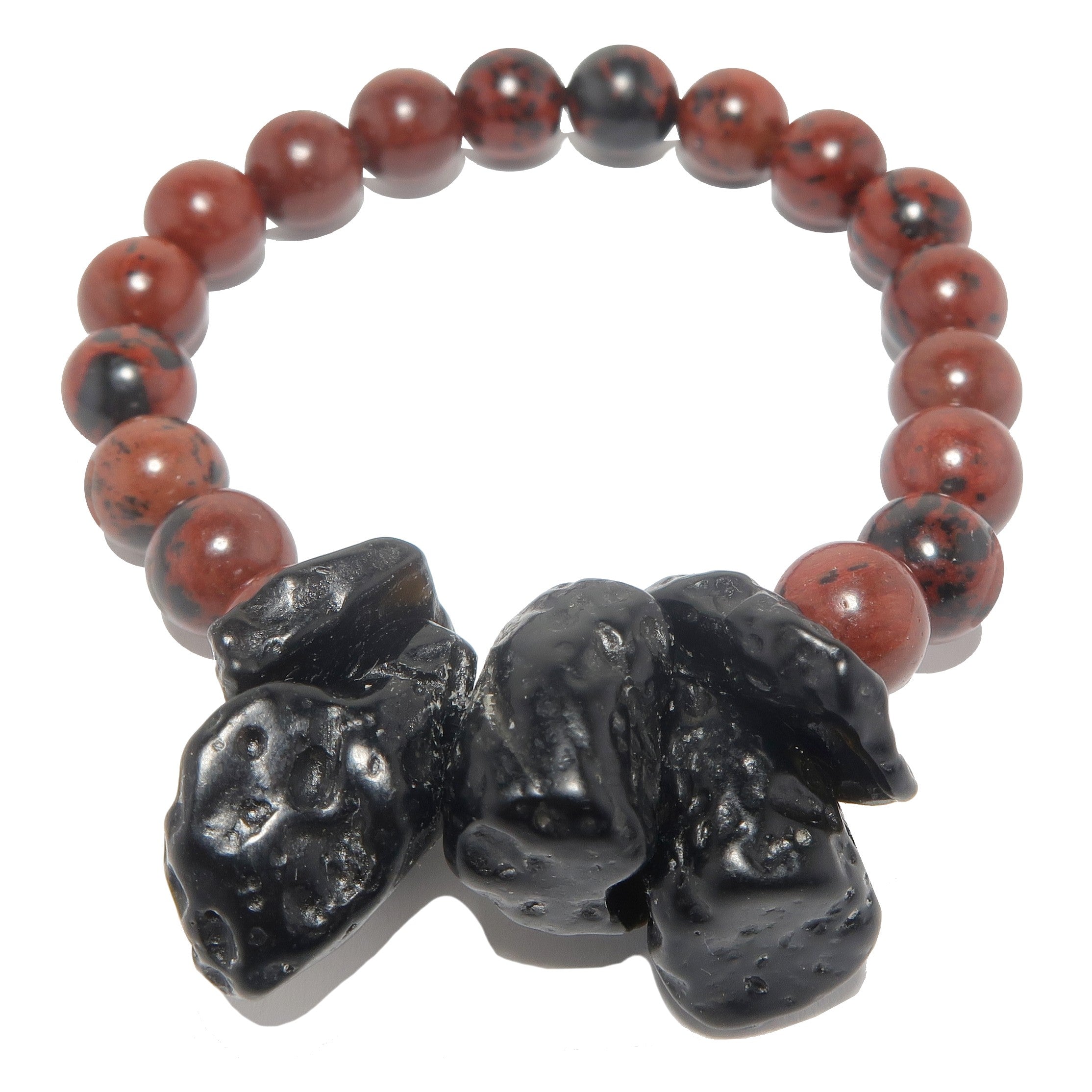 Armband aus Mahagoni-Obsidian und schwarzen Tektit-Meteoritenperlen
