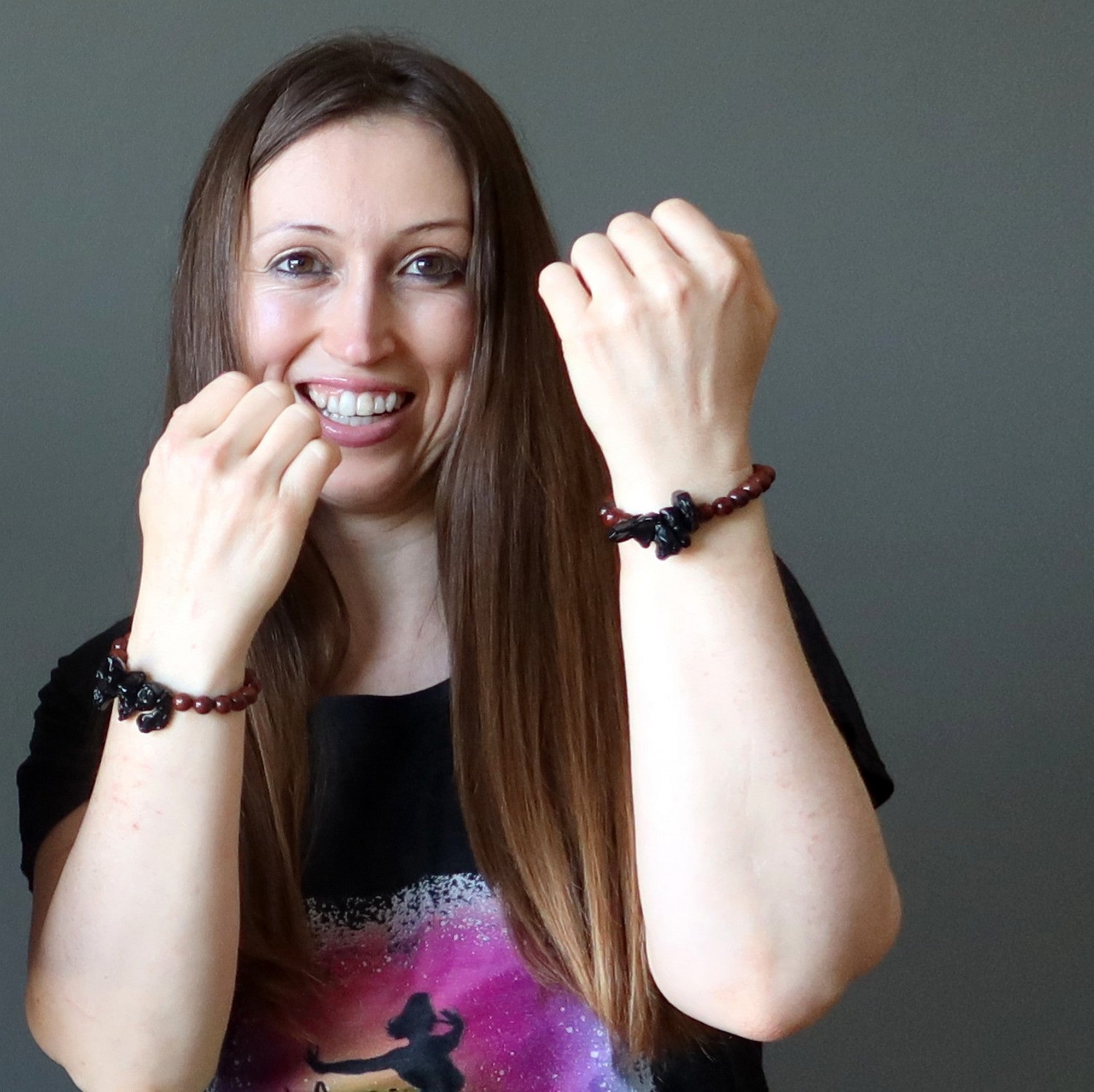 Armband aus Mahagoni-Obsidian und schwarzen Tektit-Meteoritenperlen