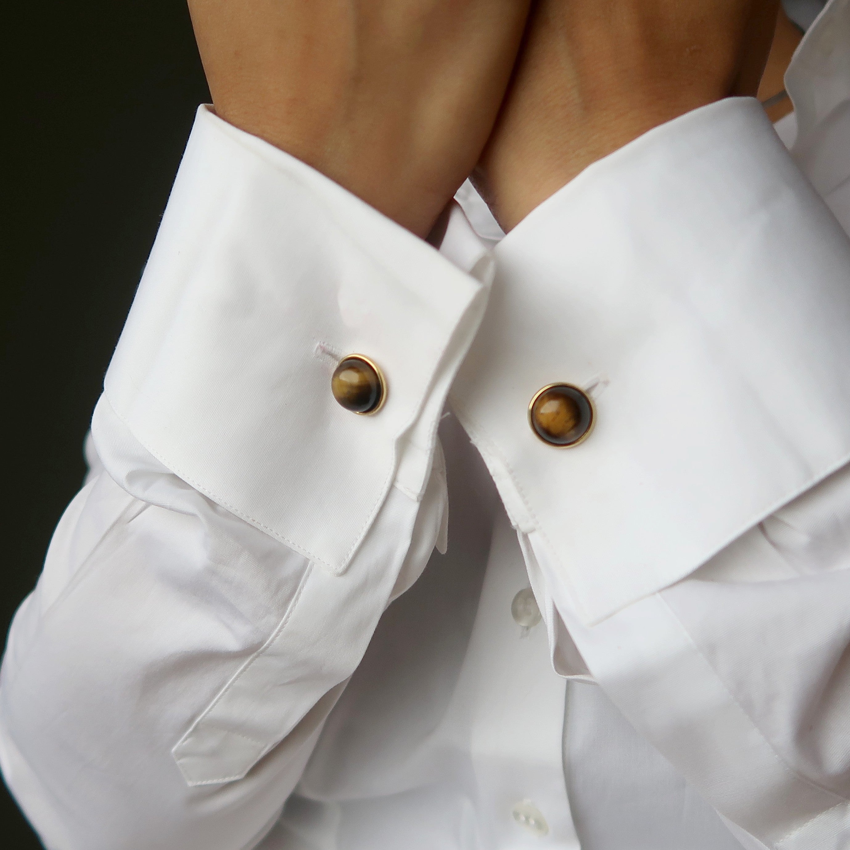 Tigers Eye Cufflinks Brown Shiny Stones Gold