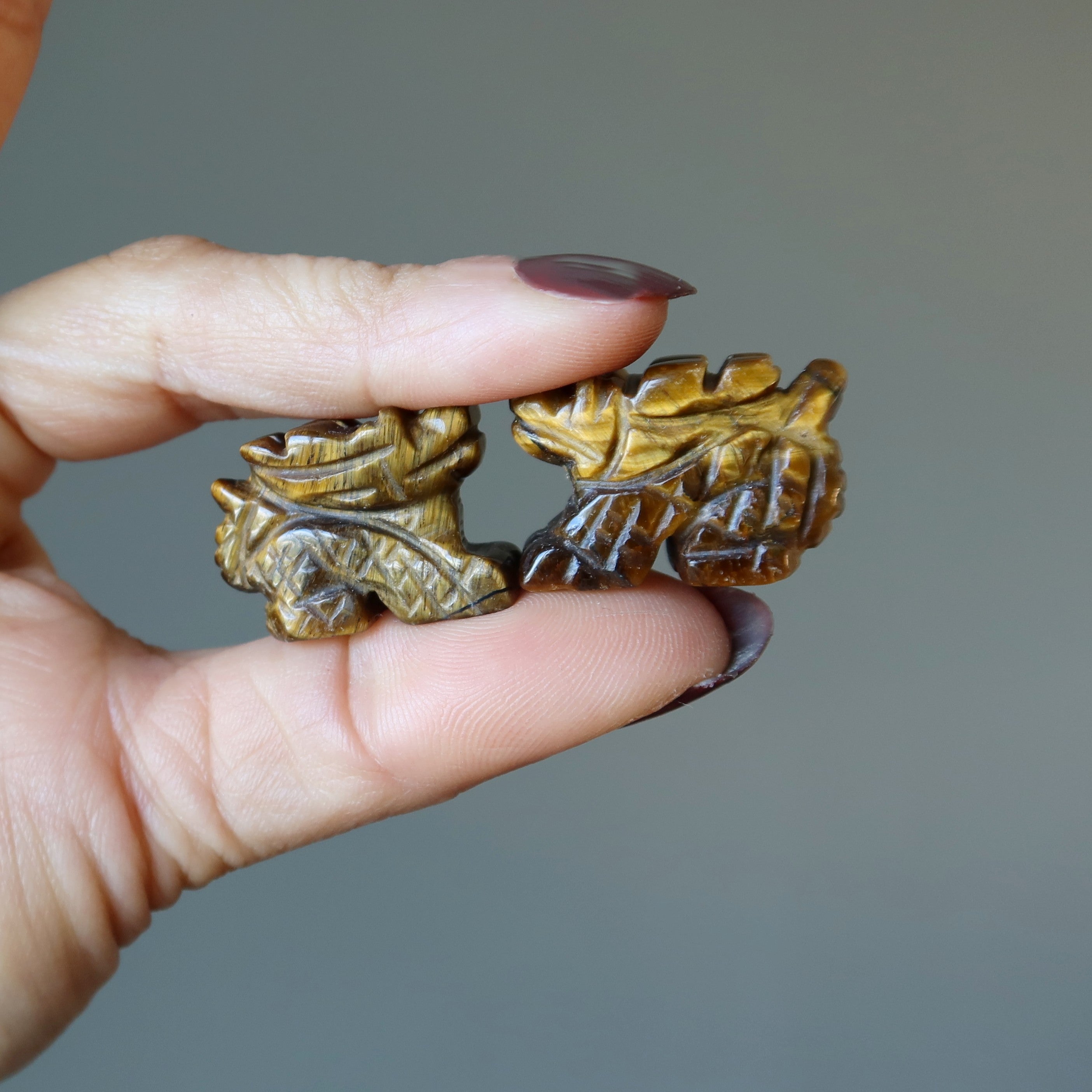 Paire de dragons œil de tigre, 2,5 cm, animaux miniatures de protection
