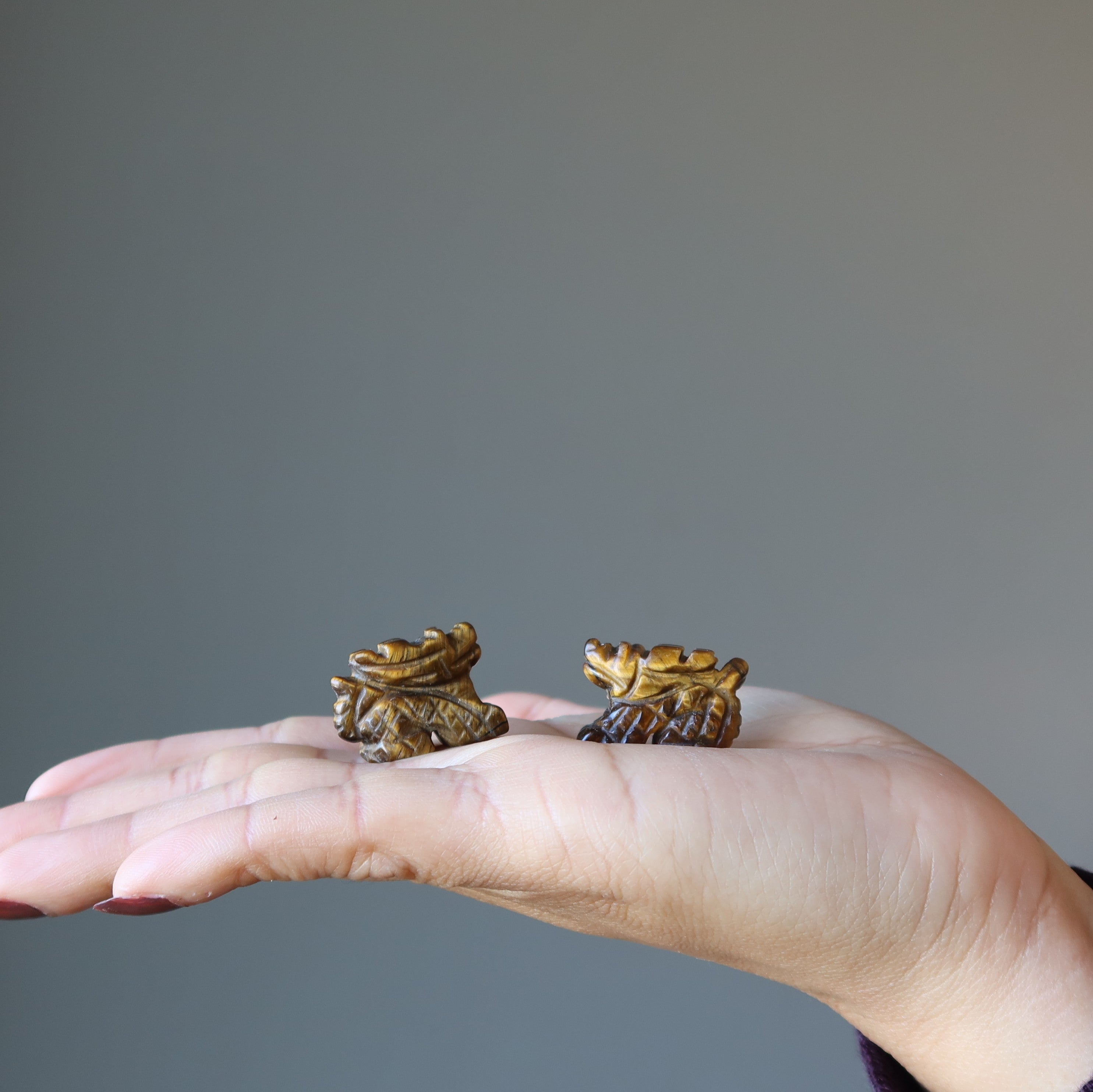 Paire de dragons œil de tigre, 2,5 cm, animaux miniatures de protection