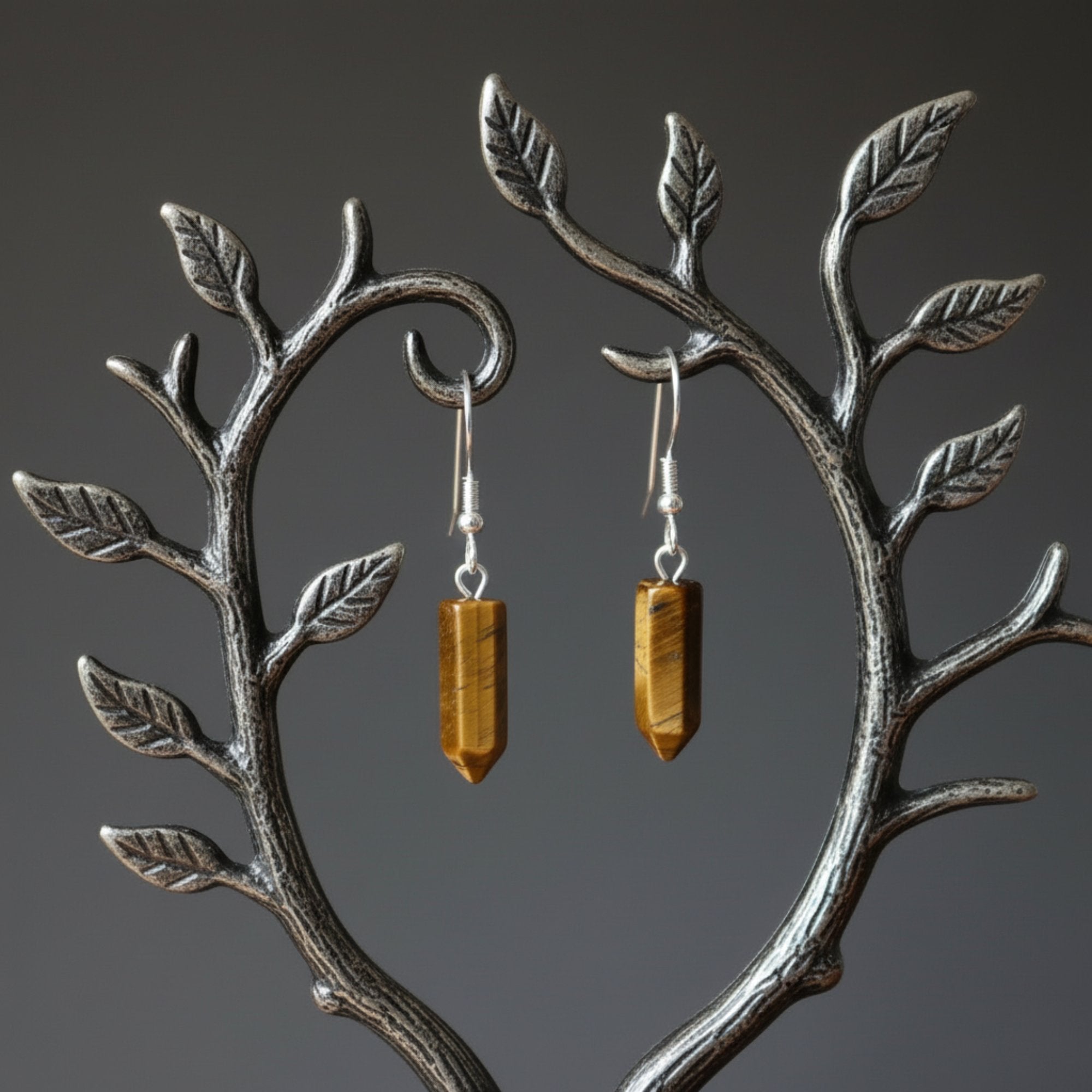 Tigers Eye Earrings Point Me to Success Fine Hill Tribe Silver