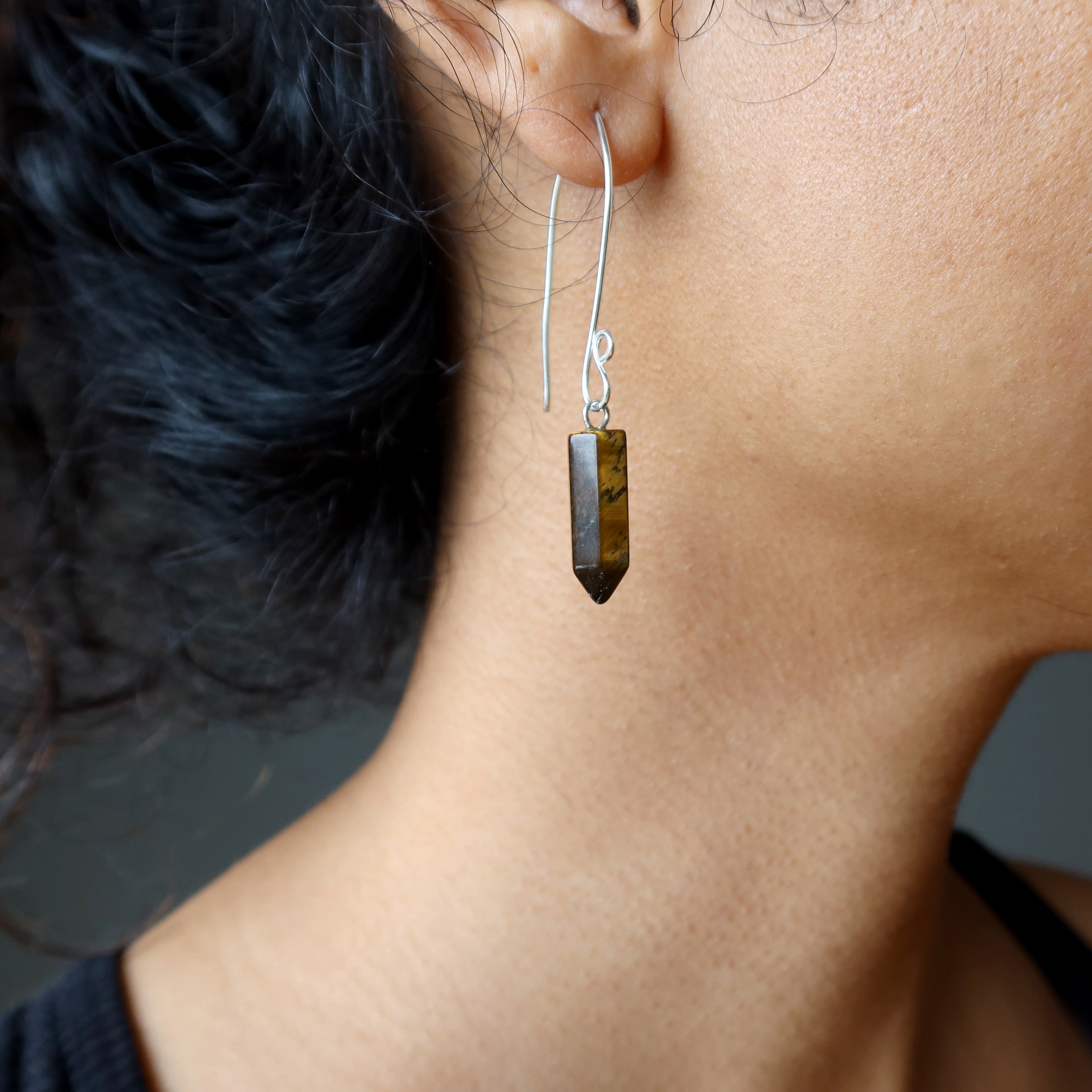 Tigers Eye Earrings Point Me to Success Fine Hill Tribe Silver