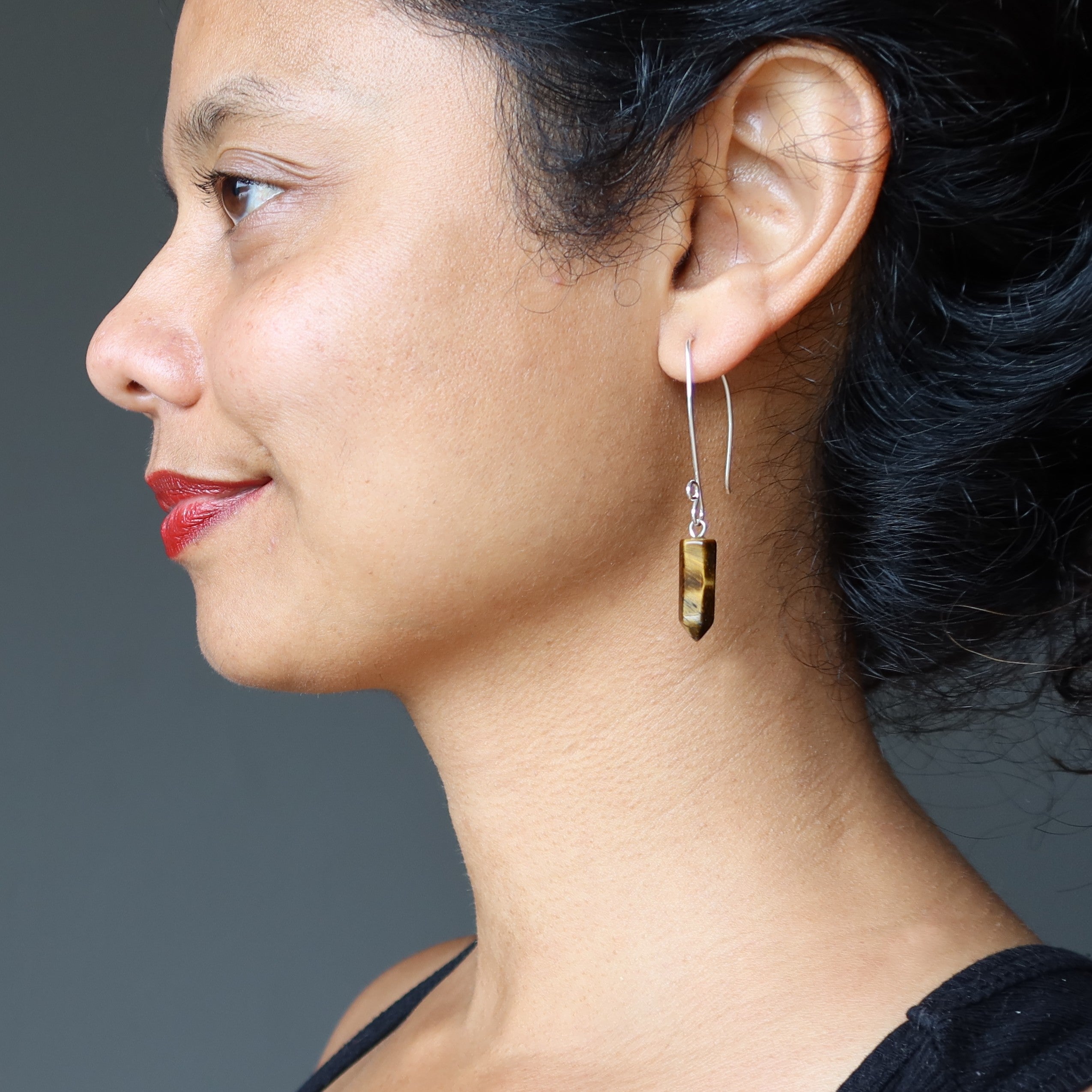 Tigers Eye Earrings Point Me to Success Fine Hill Tribe Silver