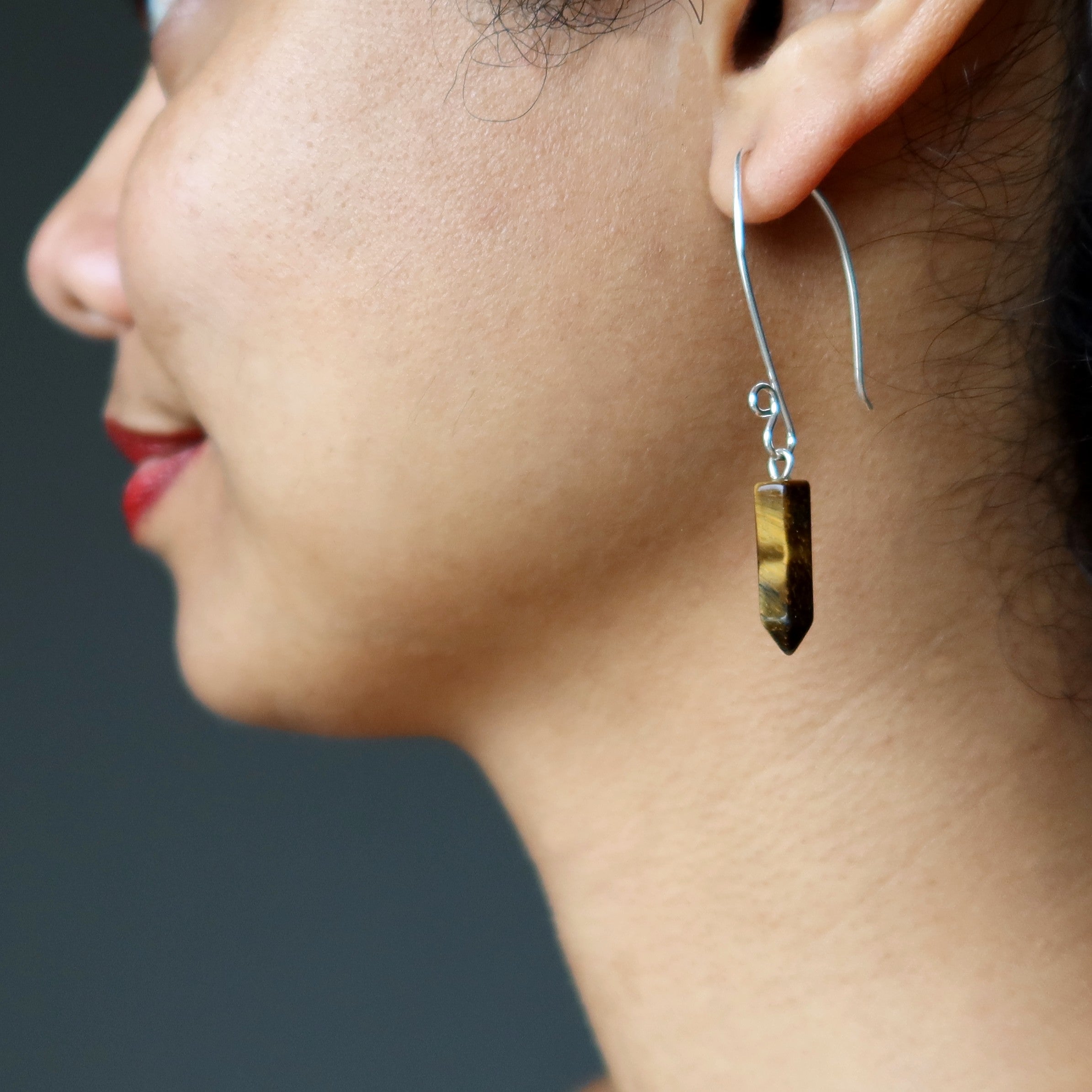 Tigers Eye Earrings Point Me to Success Fine Hill Tribe Silver