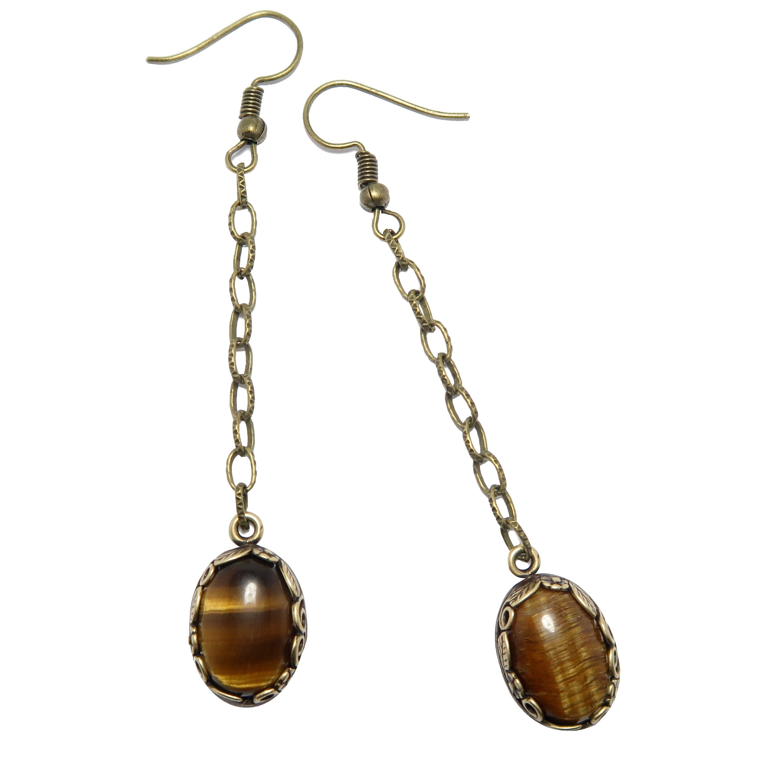 Boucles d'oreilles Œil de Tigre Pierres d'âme du Vieux Monde sur chaîne