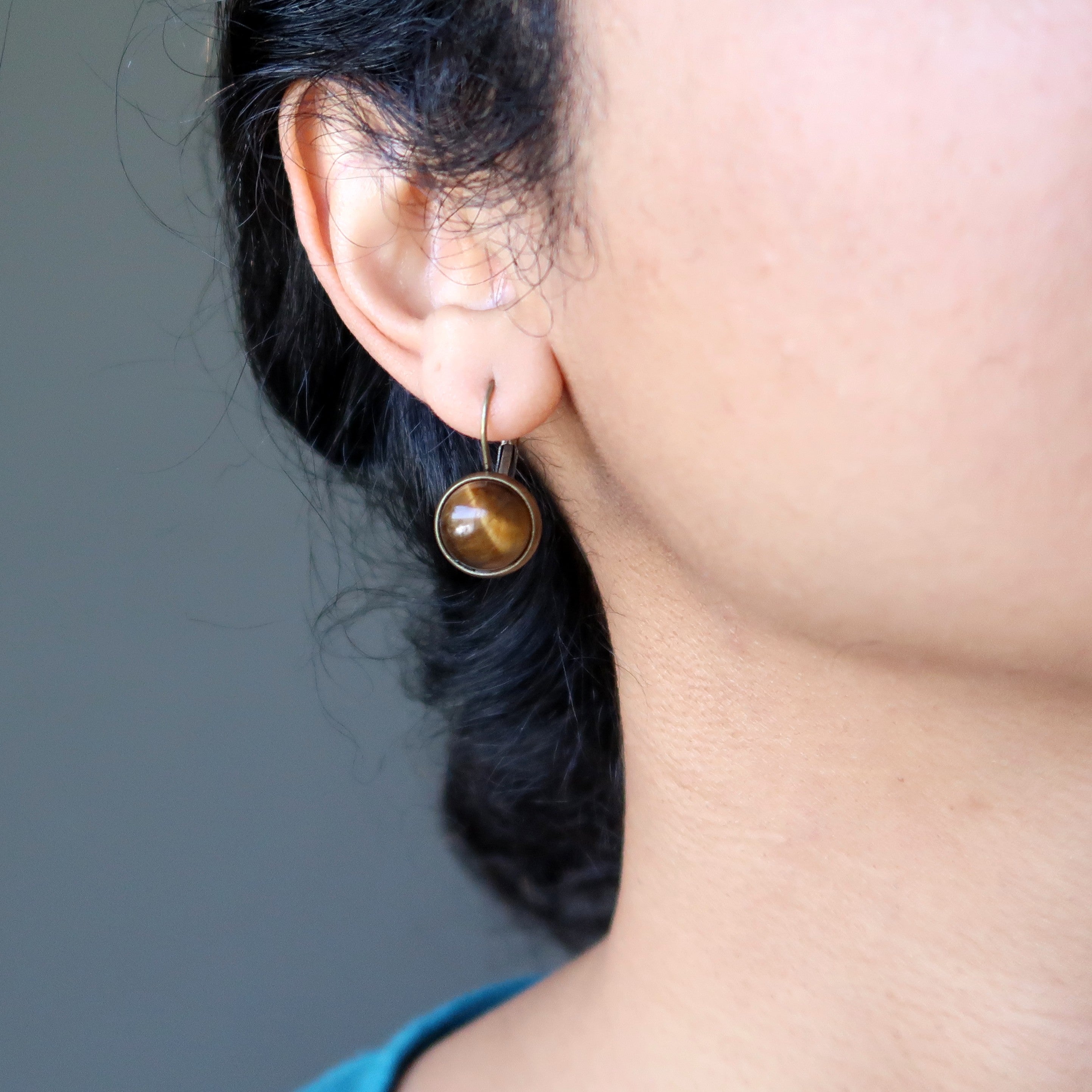 Tigers Eye Earrings Golden Era Antiqued Bronze