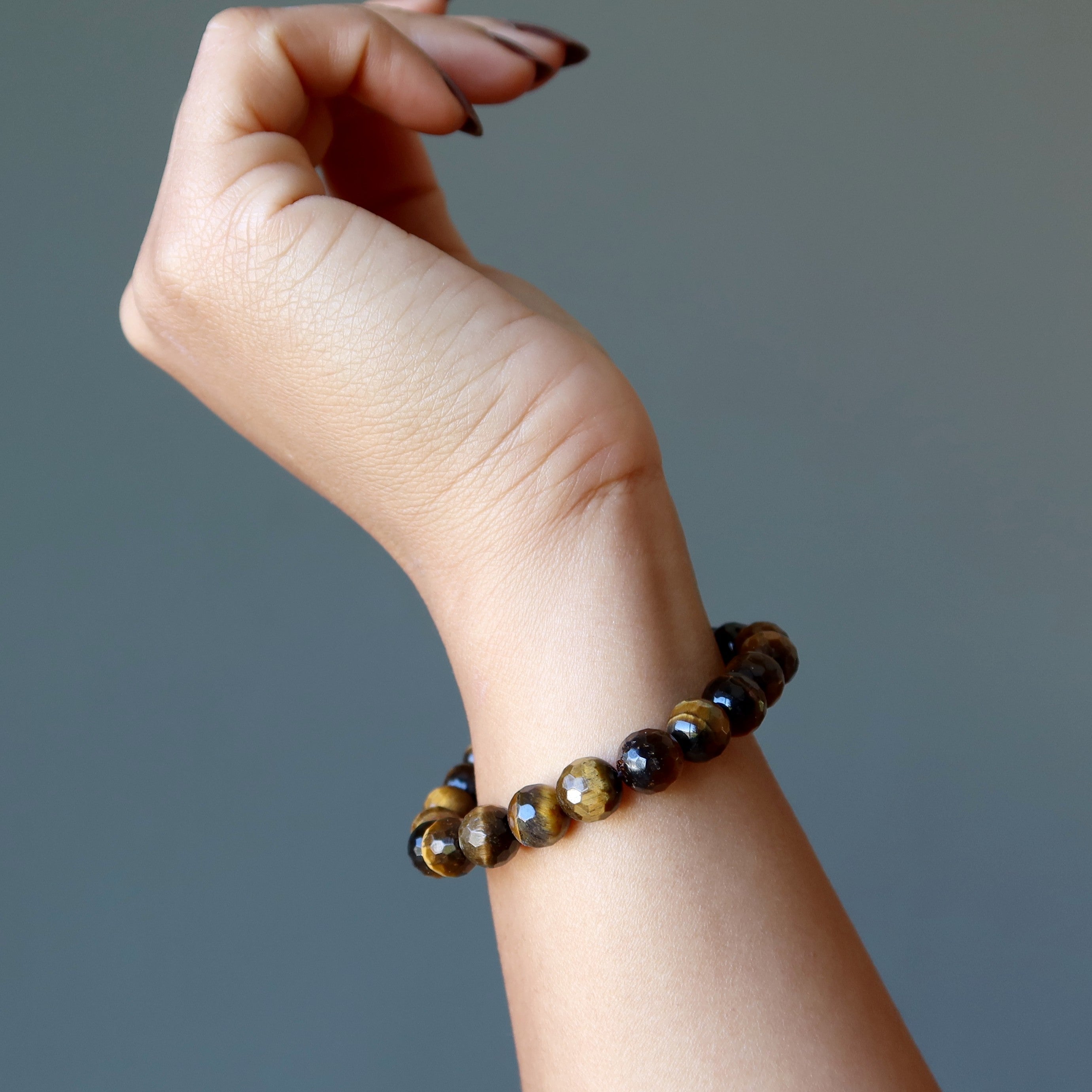 Bracelet Œil de Tigre Tigresse Dorée Facetté