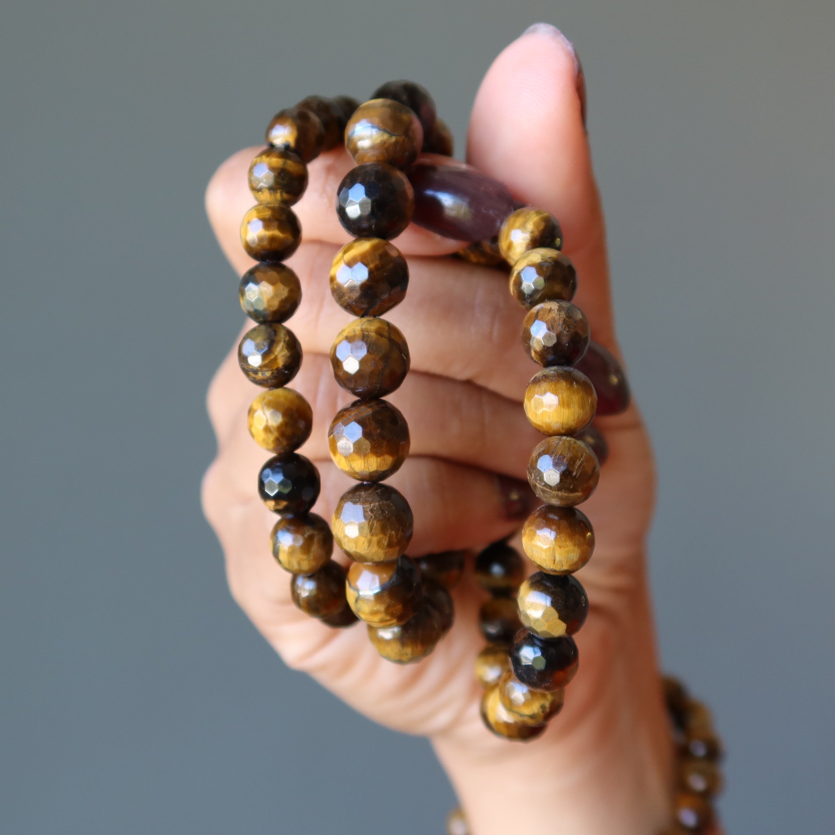 Bracelet Œil de Tigre Tigresse Dorée Facetté