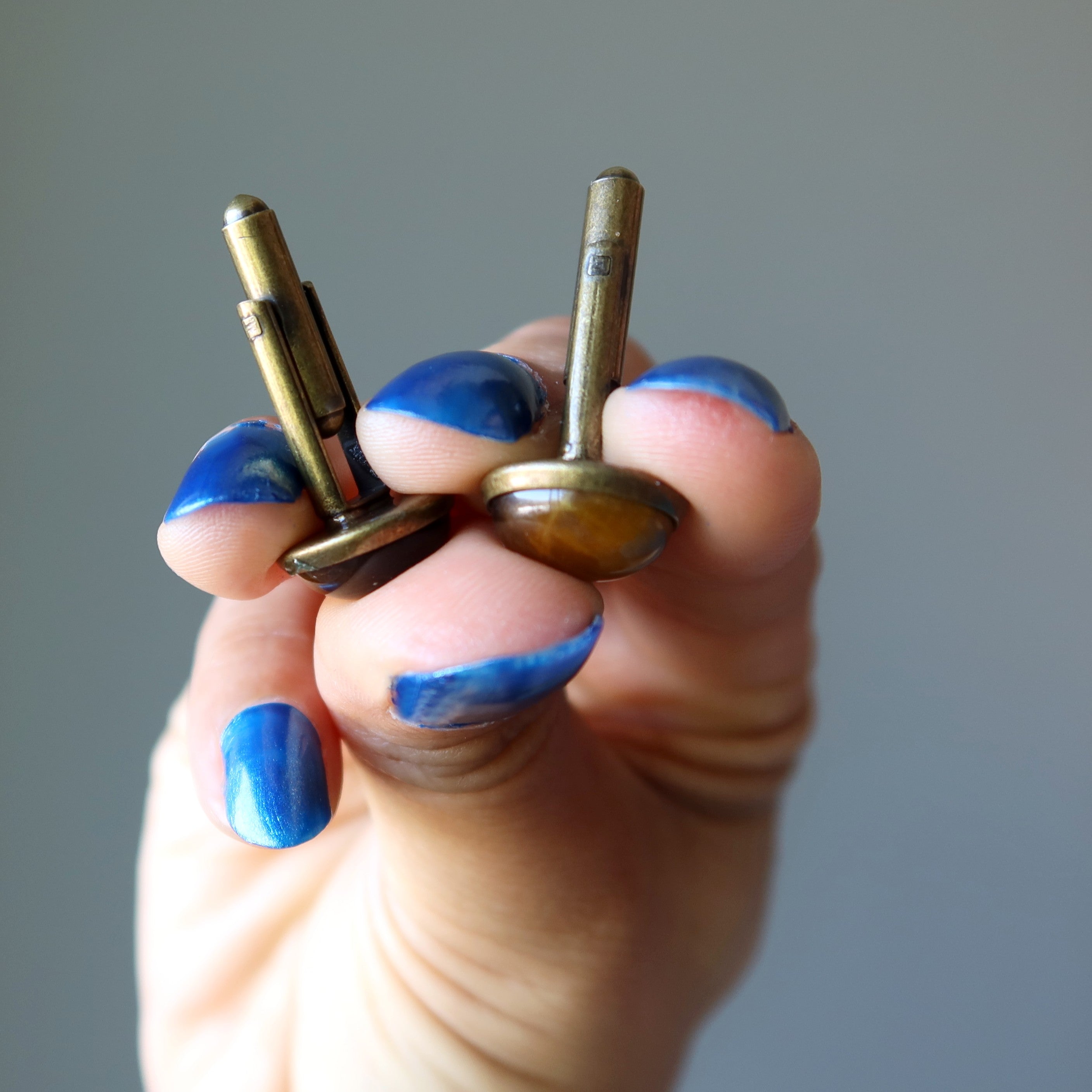 Tigers Eye Cufflinks Brown Antiqued Bronze
