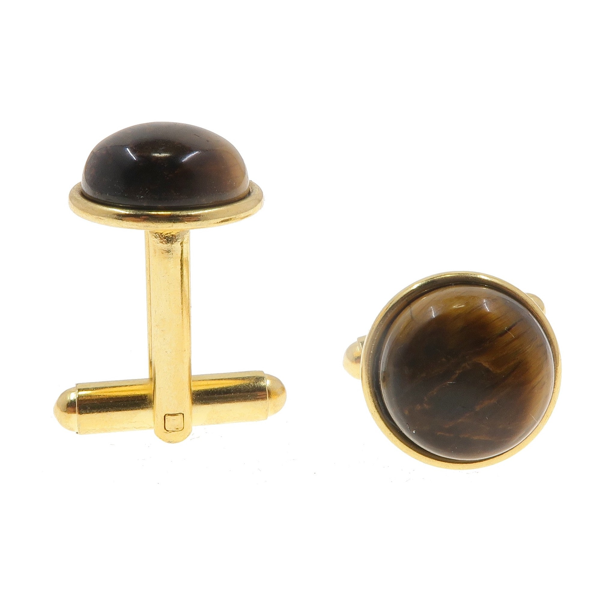 Tigers Eye Cufflinks Brown Shiny Stones Gold