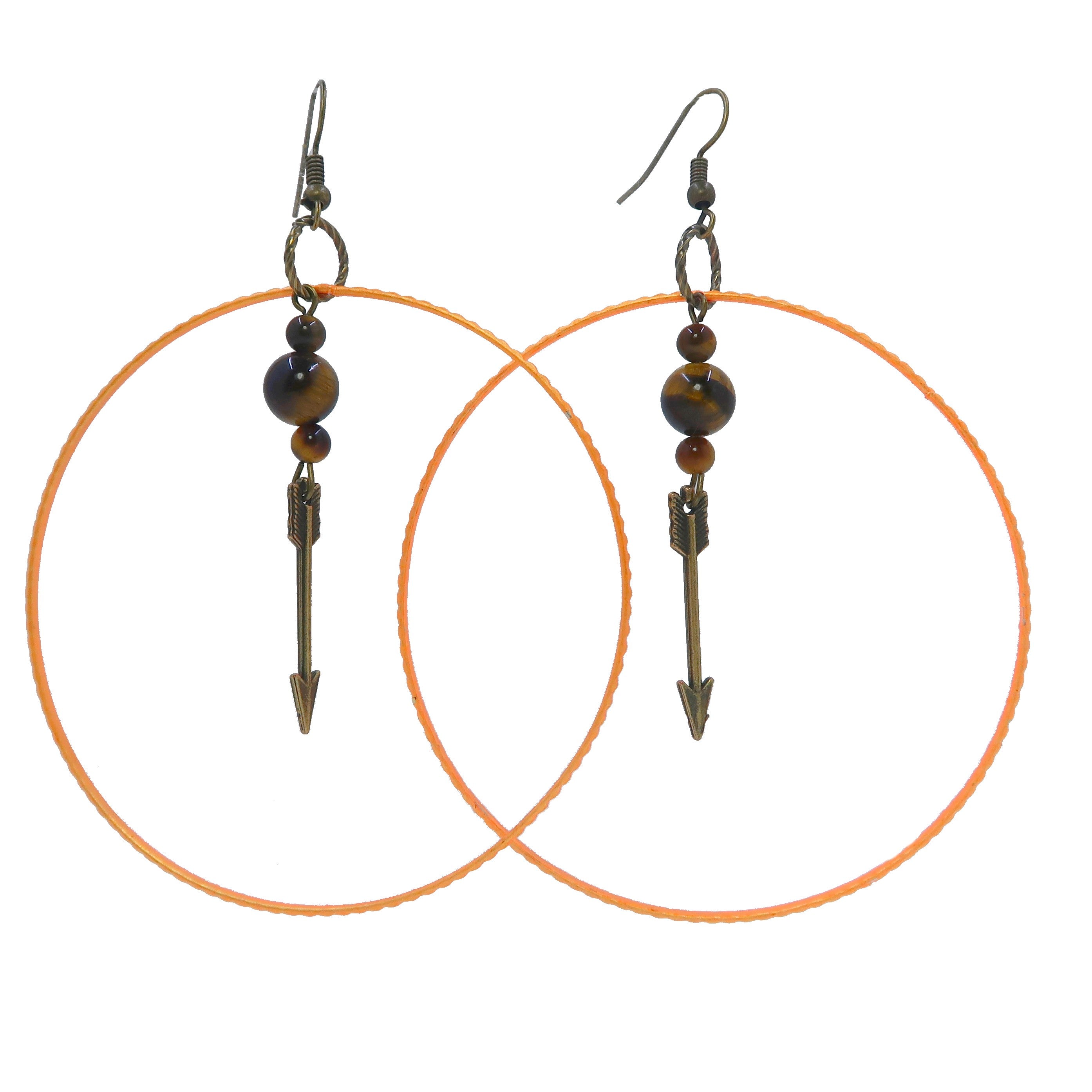 Tigers Eye Earrings Orange Hoops Archery Aim High
