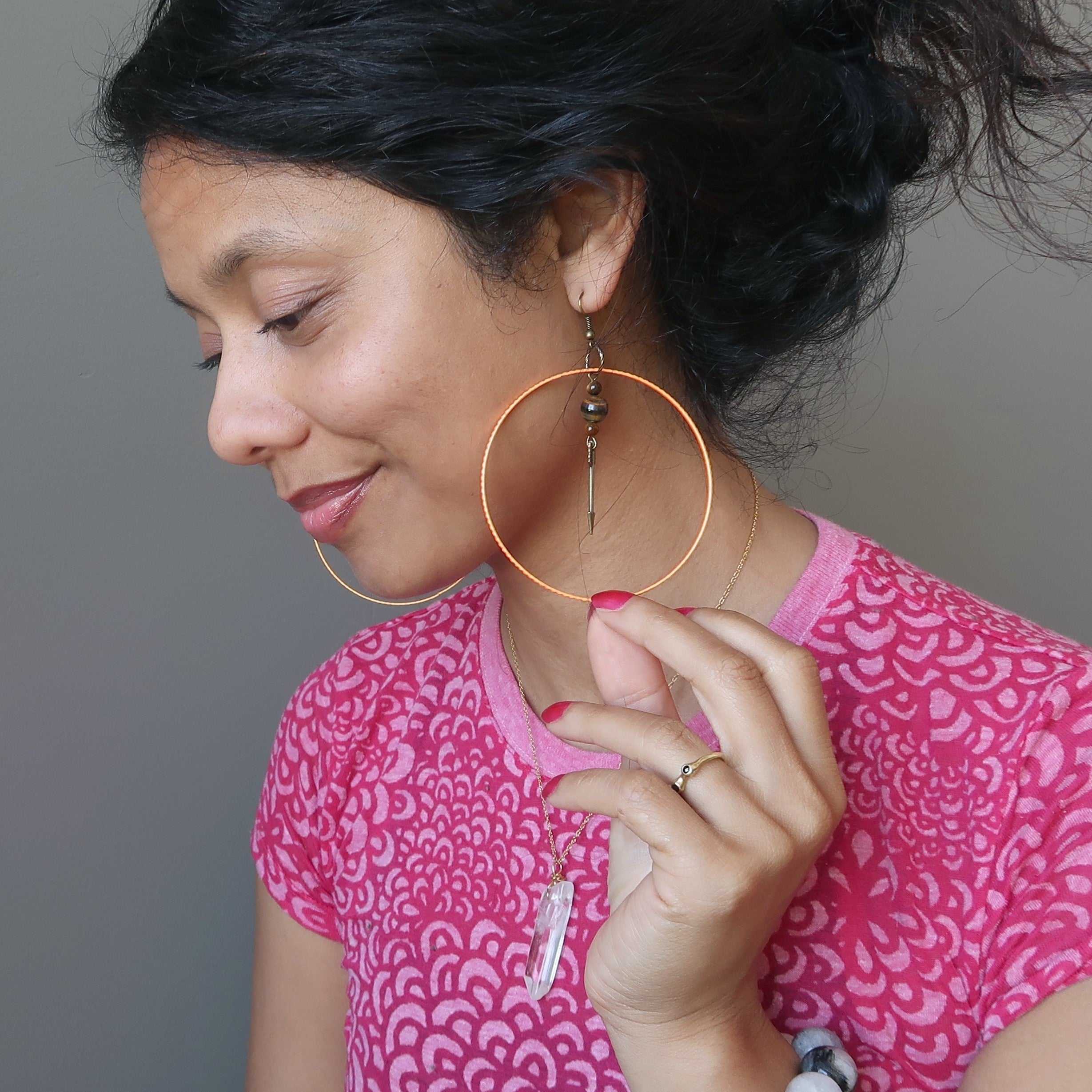 Tigers Eye Earrings Orange Hoops Archery Aim High