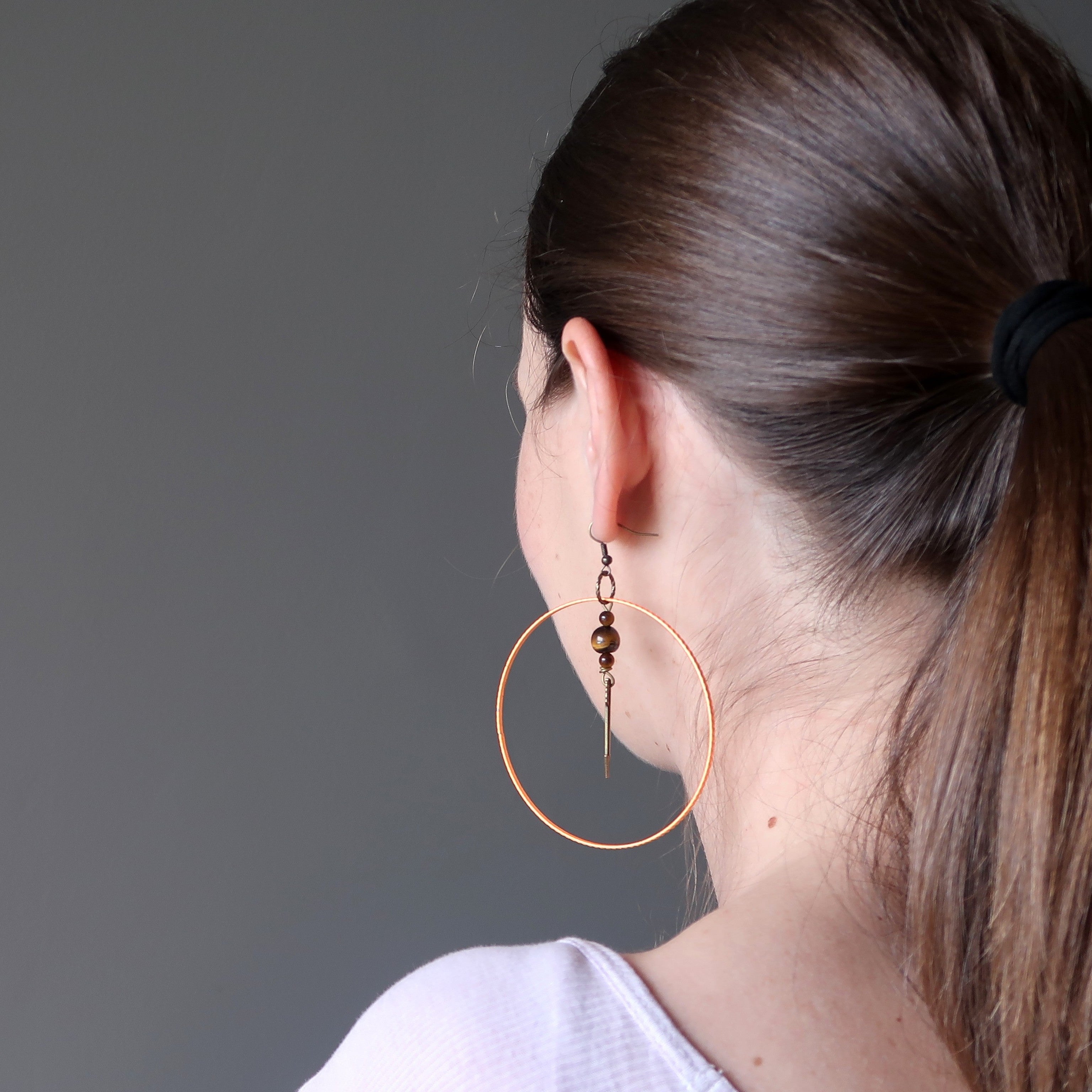 Tigers Eye Earrings Orange Hoops Archery Aim High