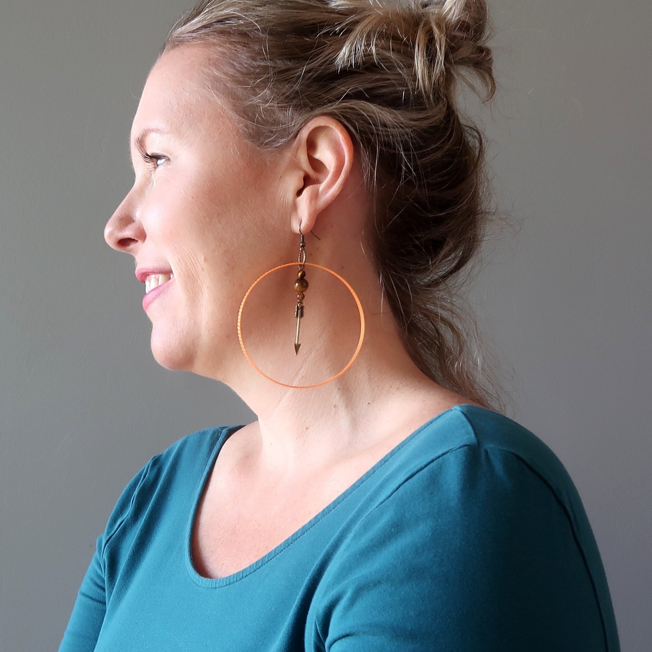 Tigers Eye Earrings Orange Hoops Archery Aim High