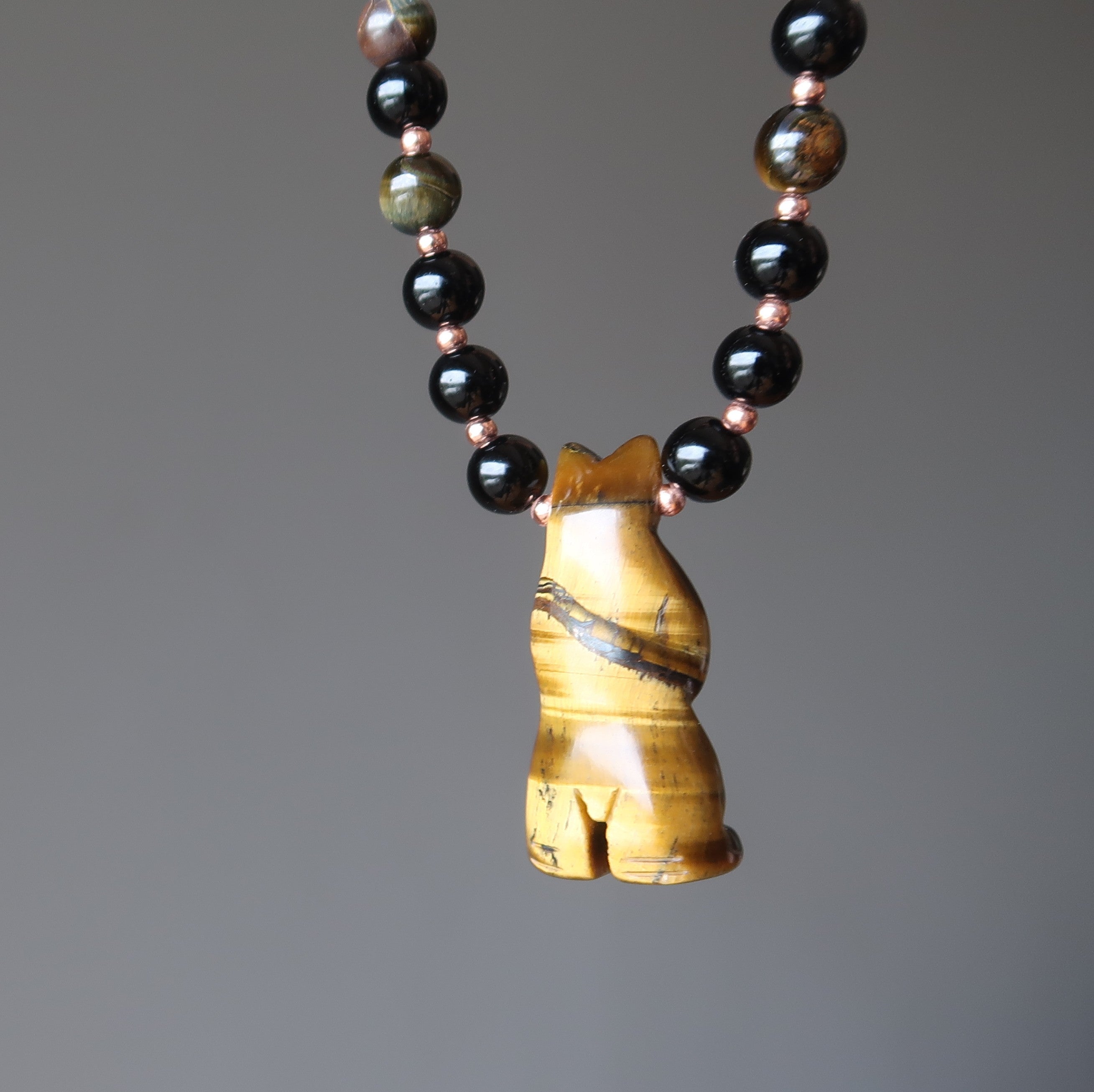 Tigers Eye Necklace Mighty Bear Black Obsidian Protector