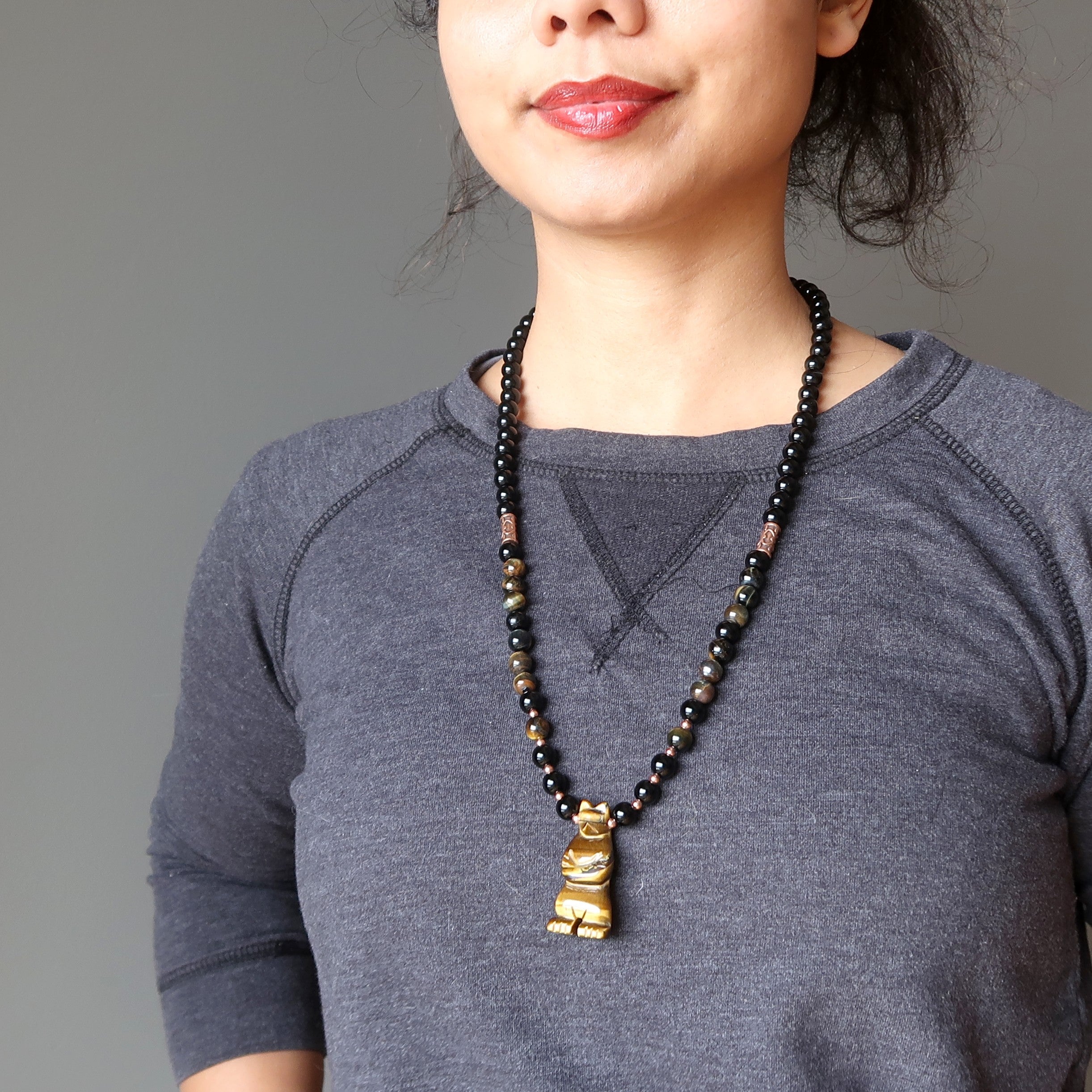 Tigers Eye Necklace Mighty Bear Black Obsidian Protector