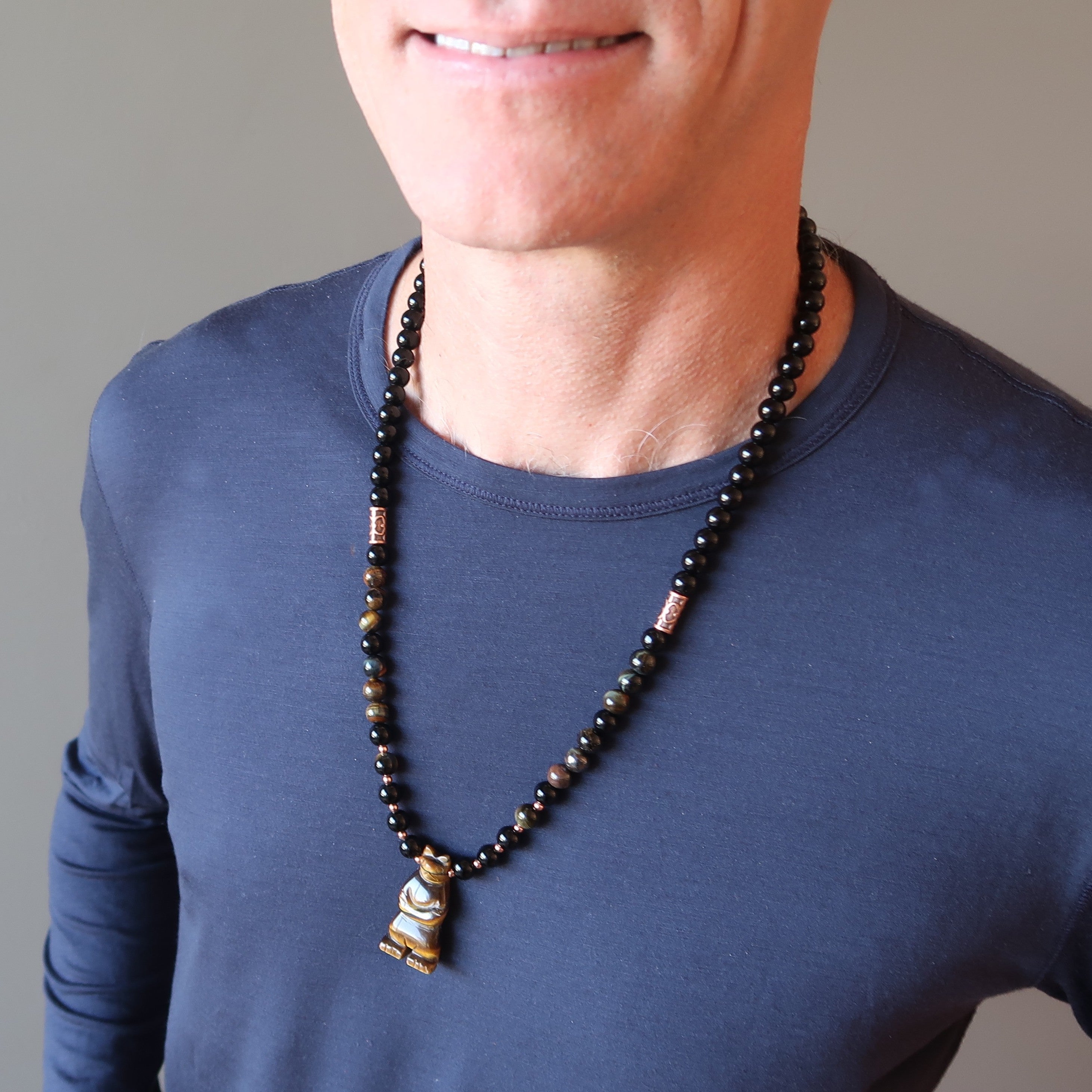 Tigers Eye Necklace Mighty Bear Black Obsidian Protector
