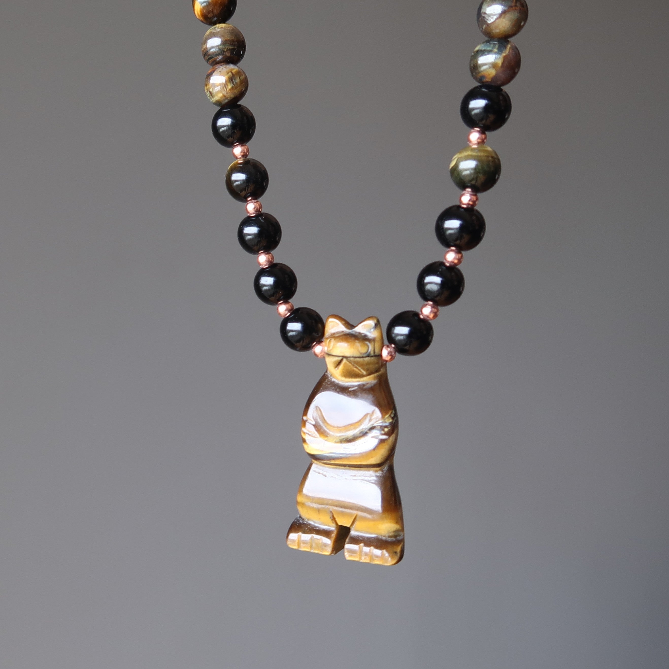 Tigers Eye Necklace Mighty Bear Black Obsidian Protector
