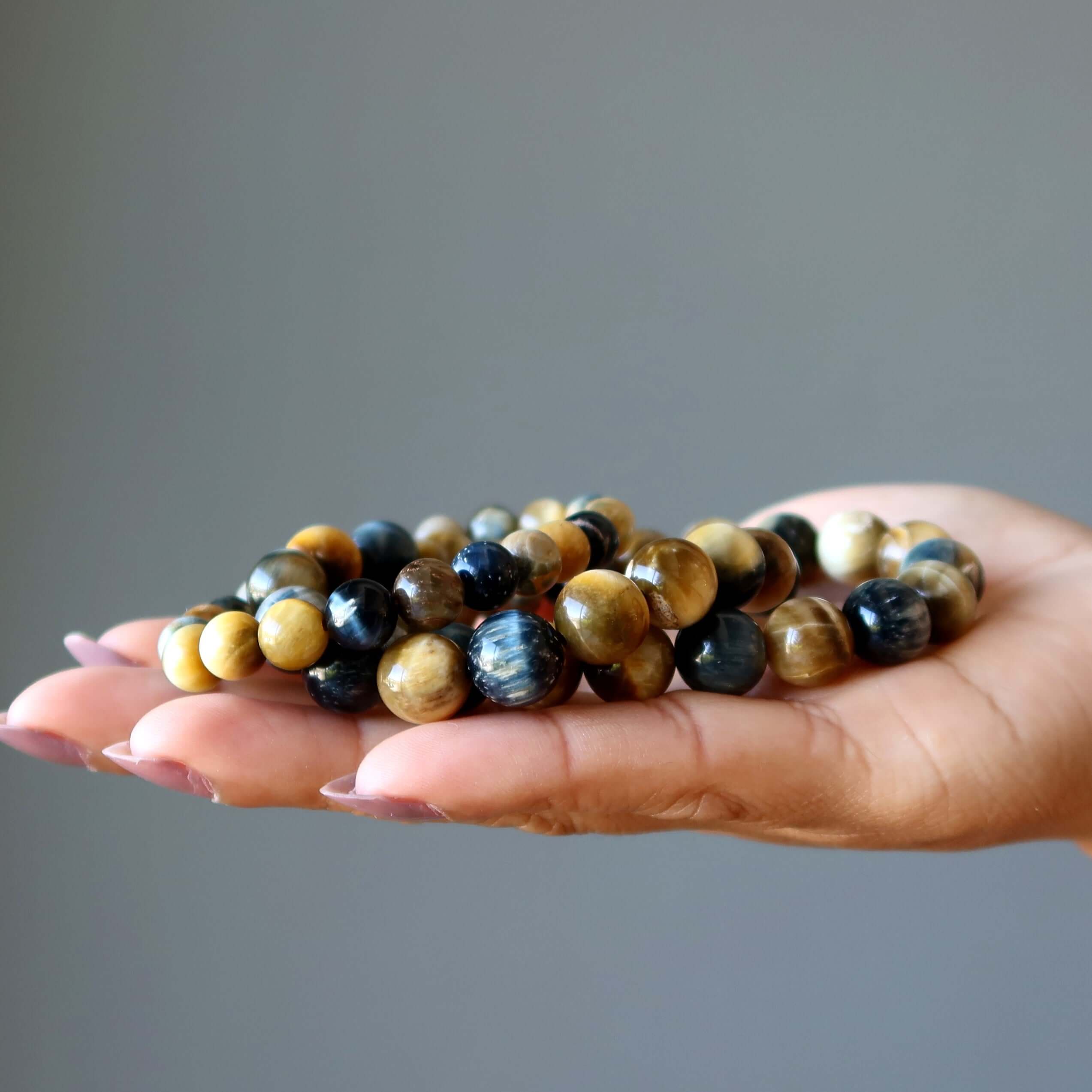 Tigers Eye Bracelet Honey Brown Blue Hawks Stone