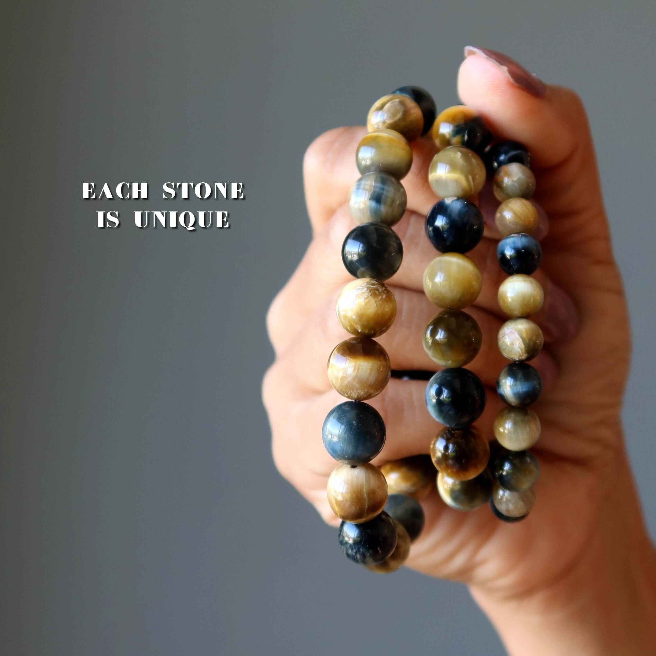 Tigers Eye Bracelet Honey Brown Blue Hawks Stone