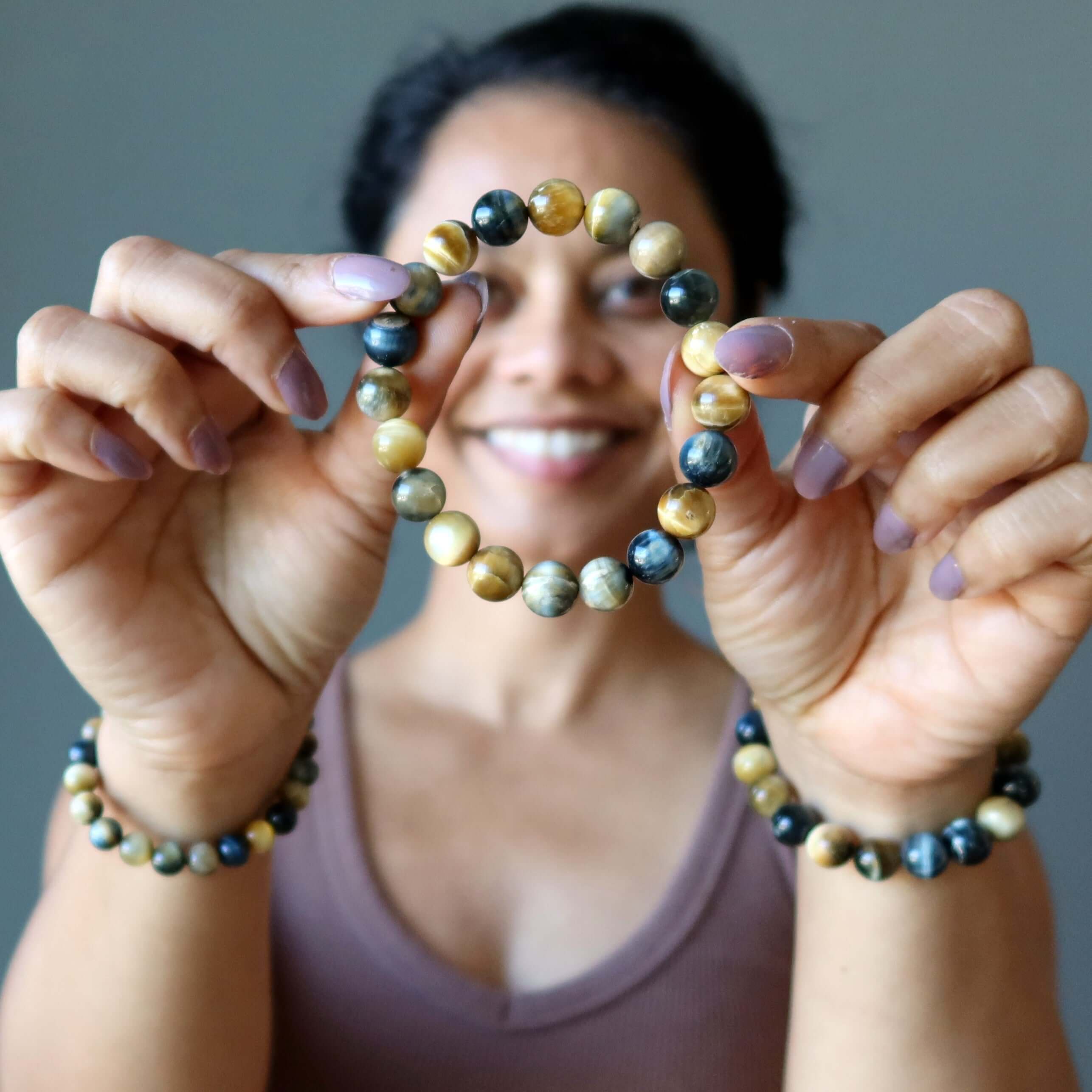 Tigers Eye Bracelet Honey Brown Blue Hawks Stone