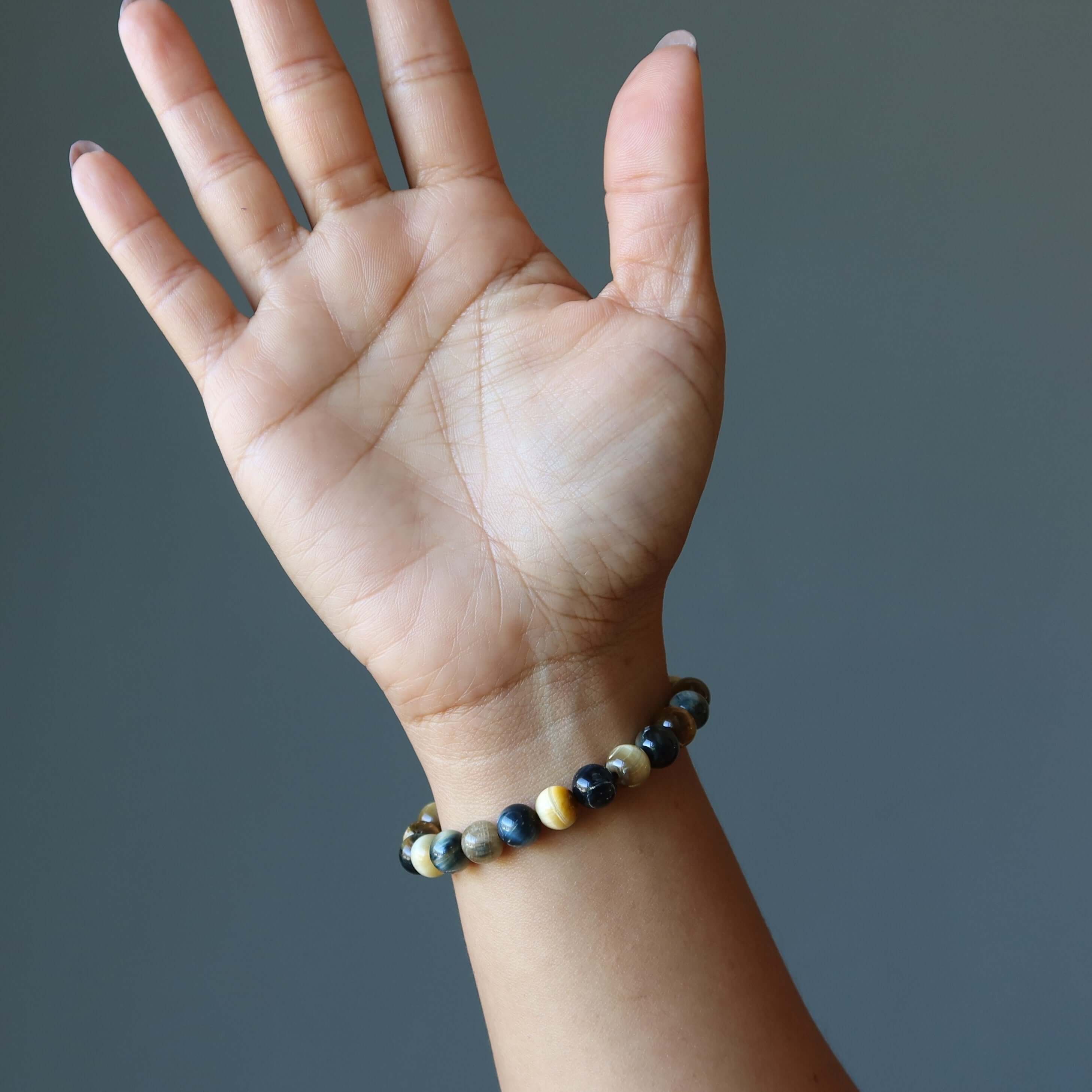 Tigers Eye Bracelet Honey Brown Blue Hawks Stone