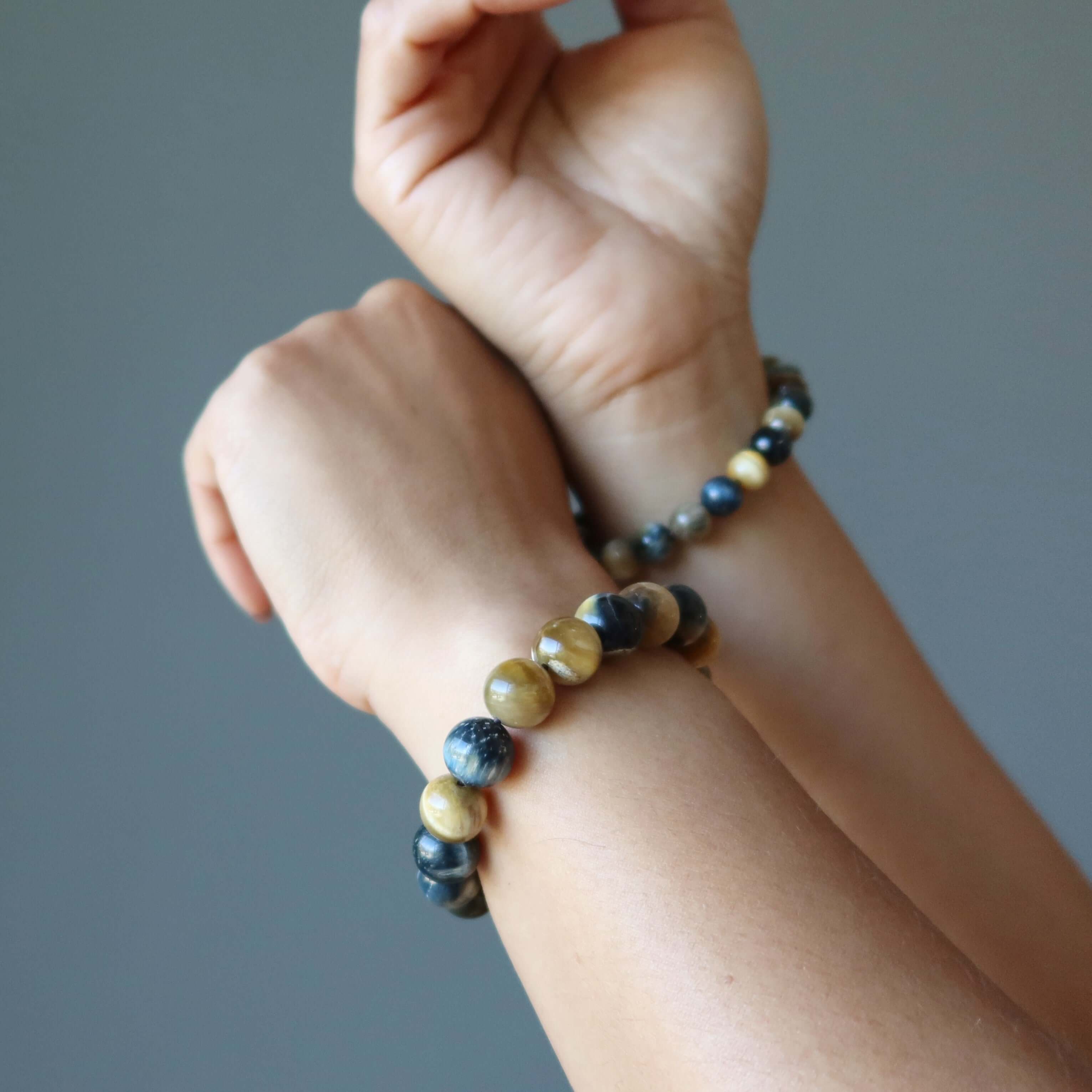 Tigers Eye Bracelet Honey Brown Blue Hawks Stone
