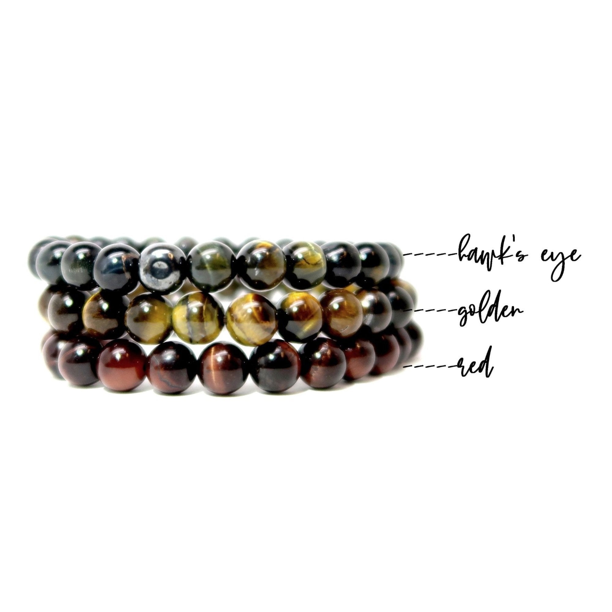 Tigerauge Armband-Set Falken Braun Rot Tapferkeitssteine