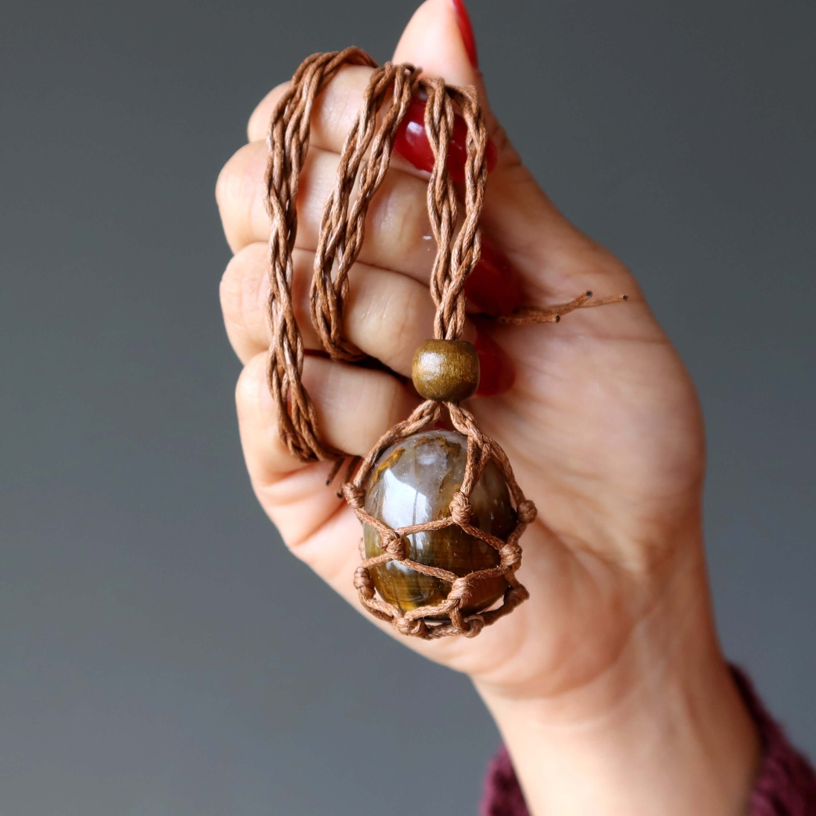 Tigers Eye Necklace Golden Guardian Macrame