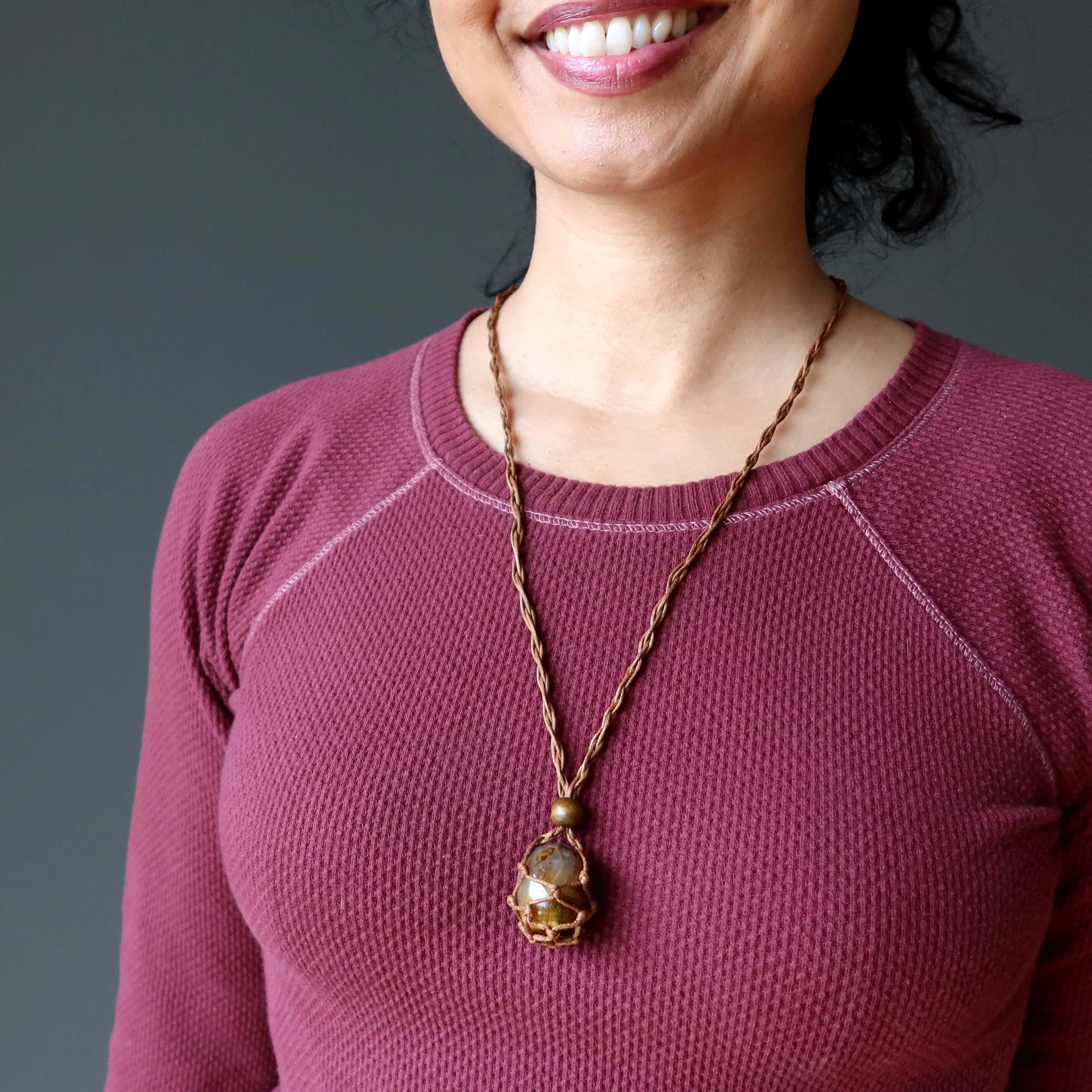 Tigers Eye Necklace Golden Guardian Macrame