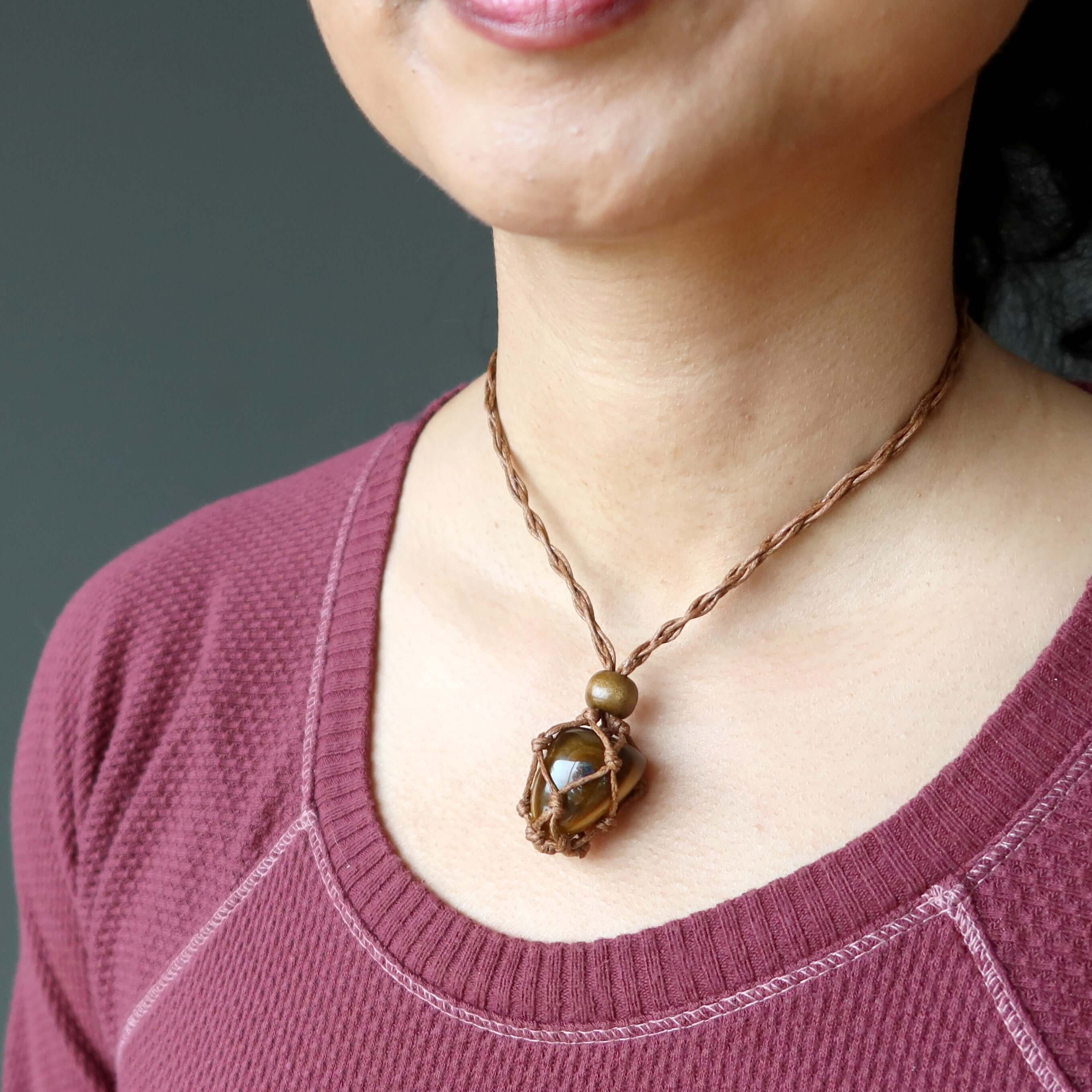 Tigers Eye Necklace Golden Guardian Macrame